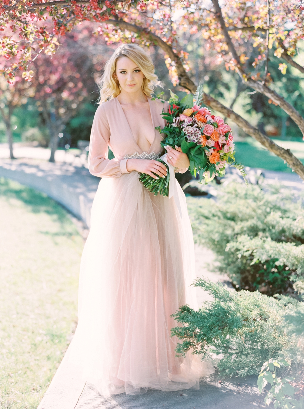 Calgary Wedding Photographers | Cherry Blossoms Wedding | Blush Wedding Dress | Bridal Editorial