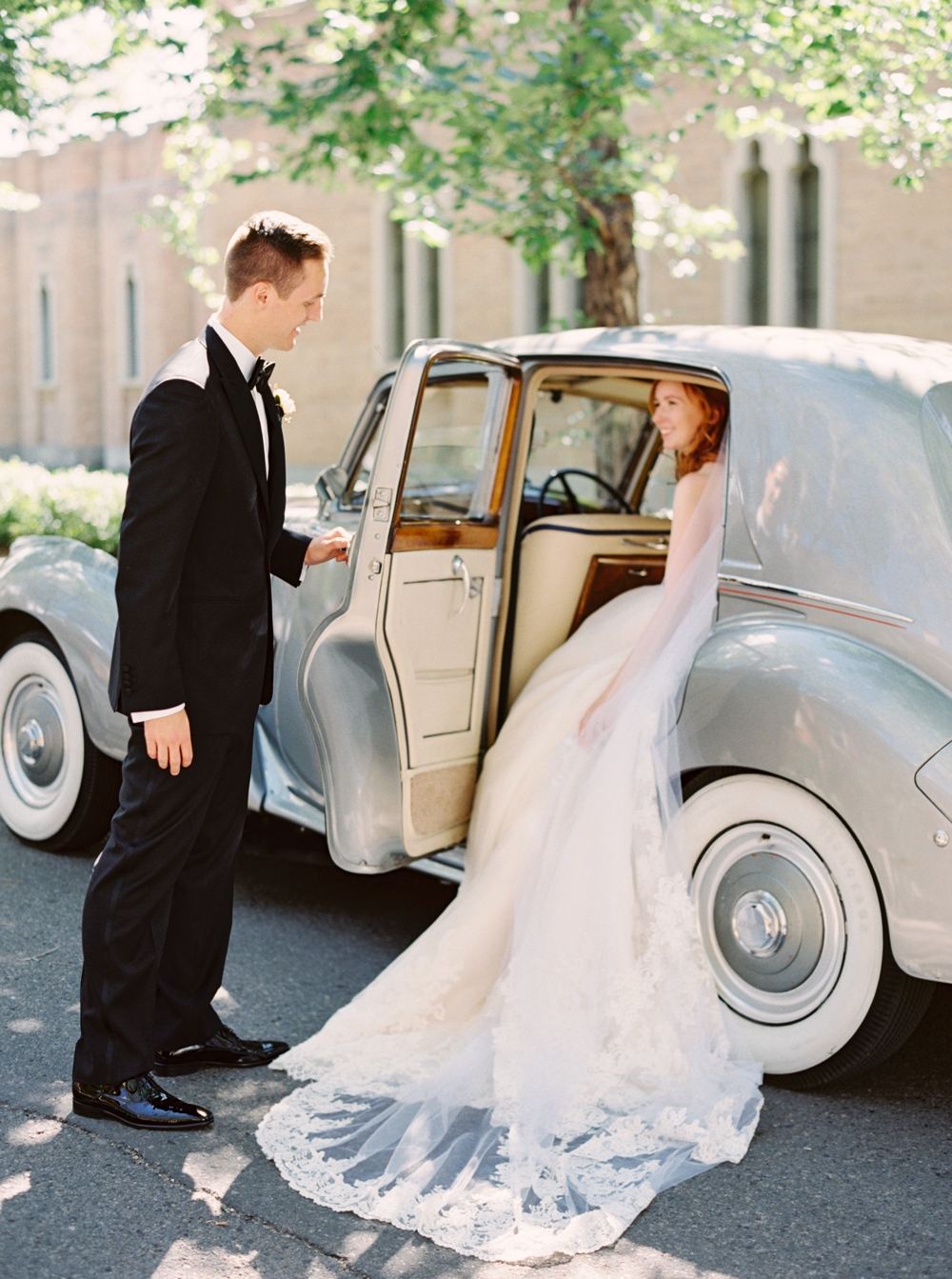 Calgary Wedding Photographer | Canmore Wedding Photographers | Banff Wedding Photography | Fairmont Palliser | Calgary Church | Blue bridesmaids | Vintage Car