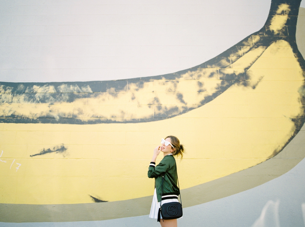 Canadian Fashion blogger life set sail travelling in Portland Oregon Art Fills the Void Banana Mural | Justine Milton fine art film photographer