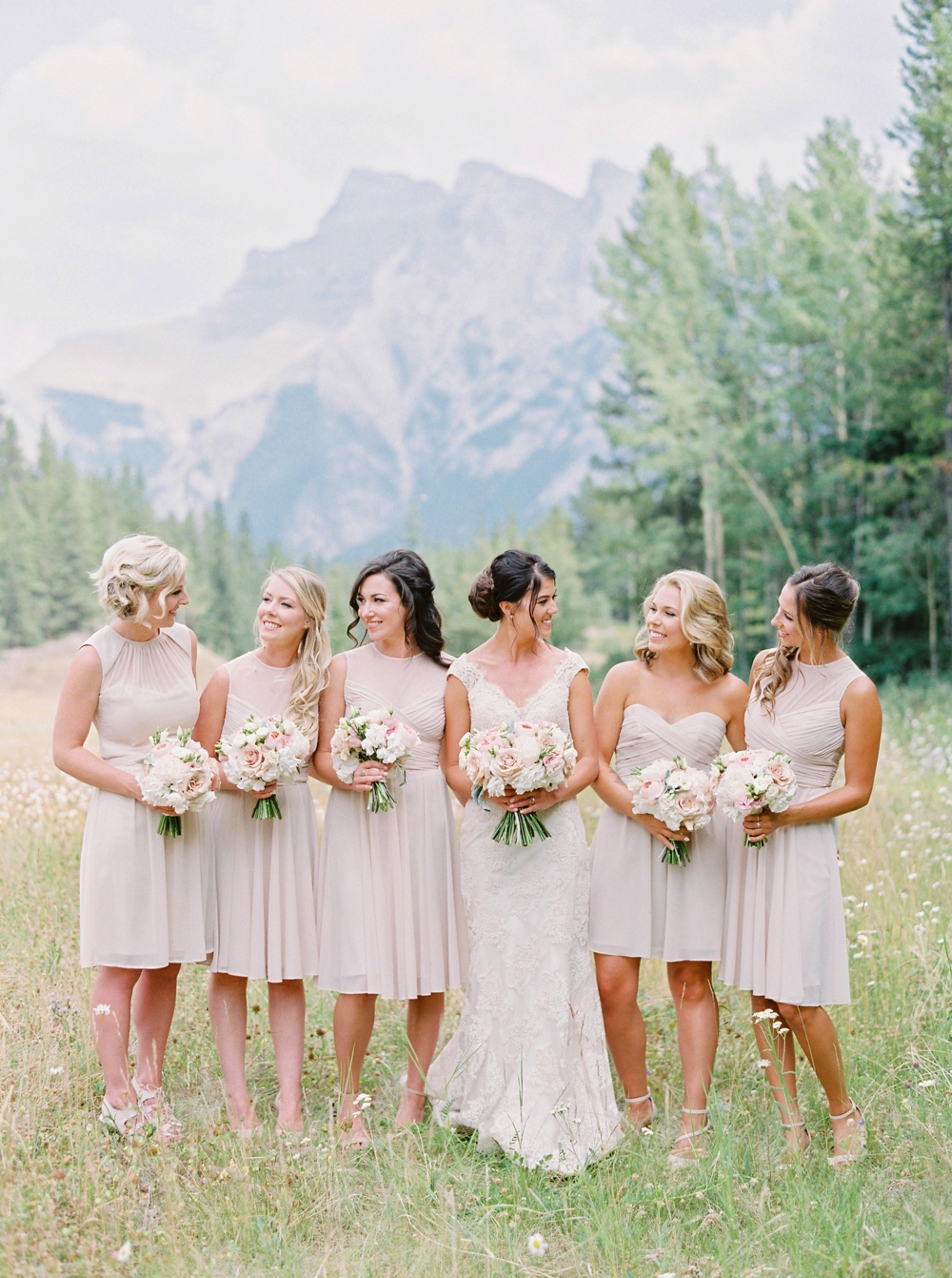 nude bridesmaids dresses | Banff springs wedding photographers | fairmont banff rocky mountain wedding | Justine Milton fine art film Photography