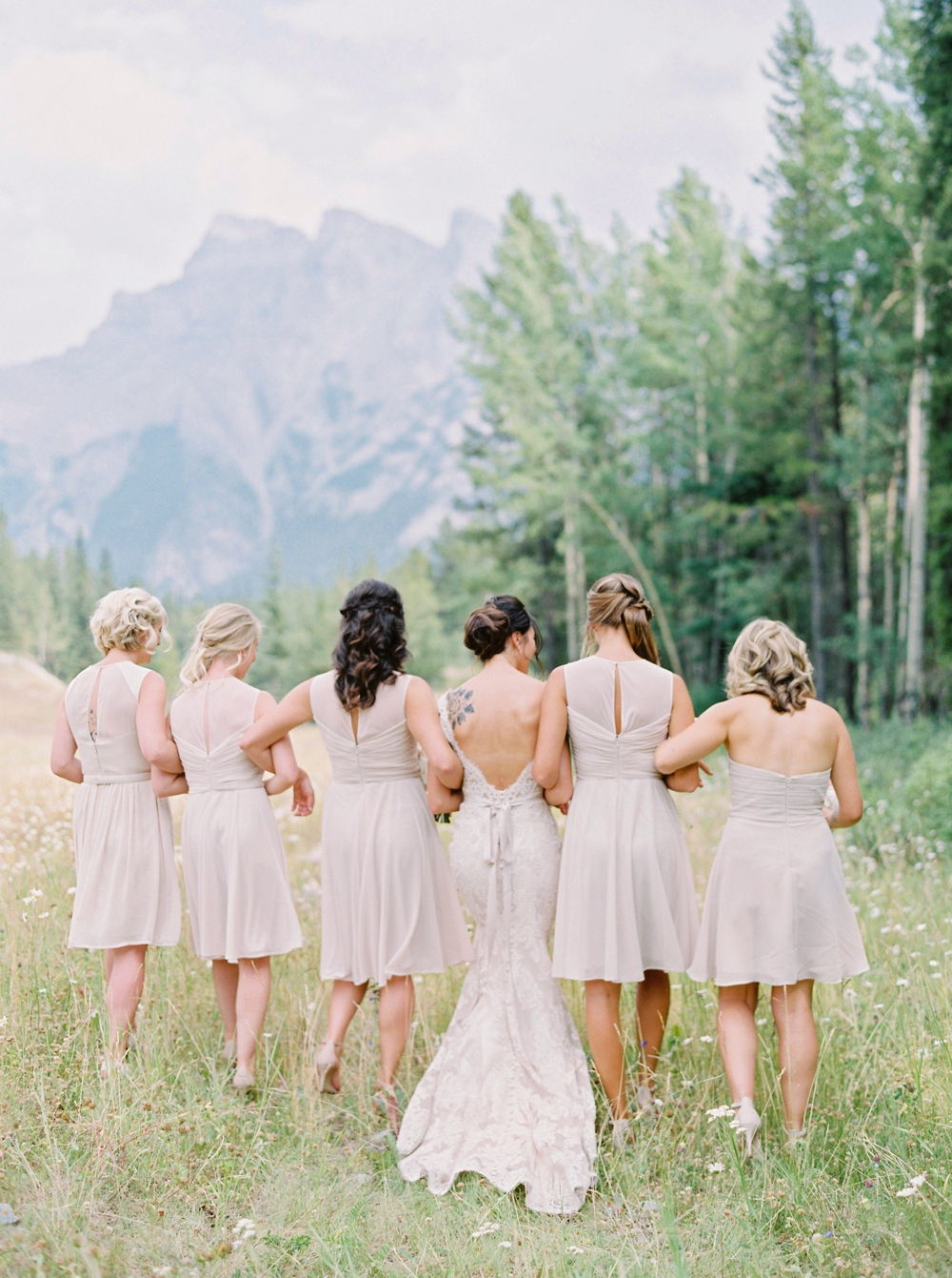 nude brides maids dresses | Banff springs wedding photographers | fairmont banff rocky mountain wedding | Justine Milton fine art film Photography