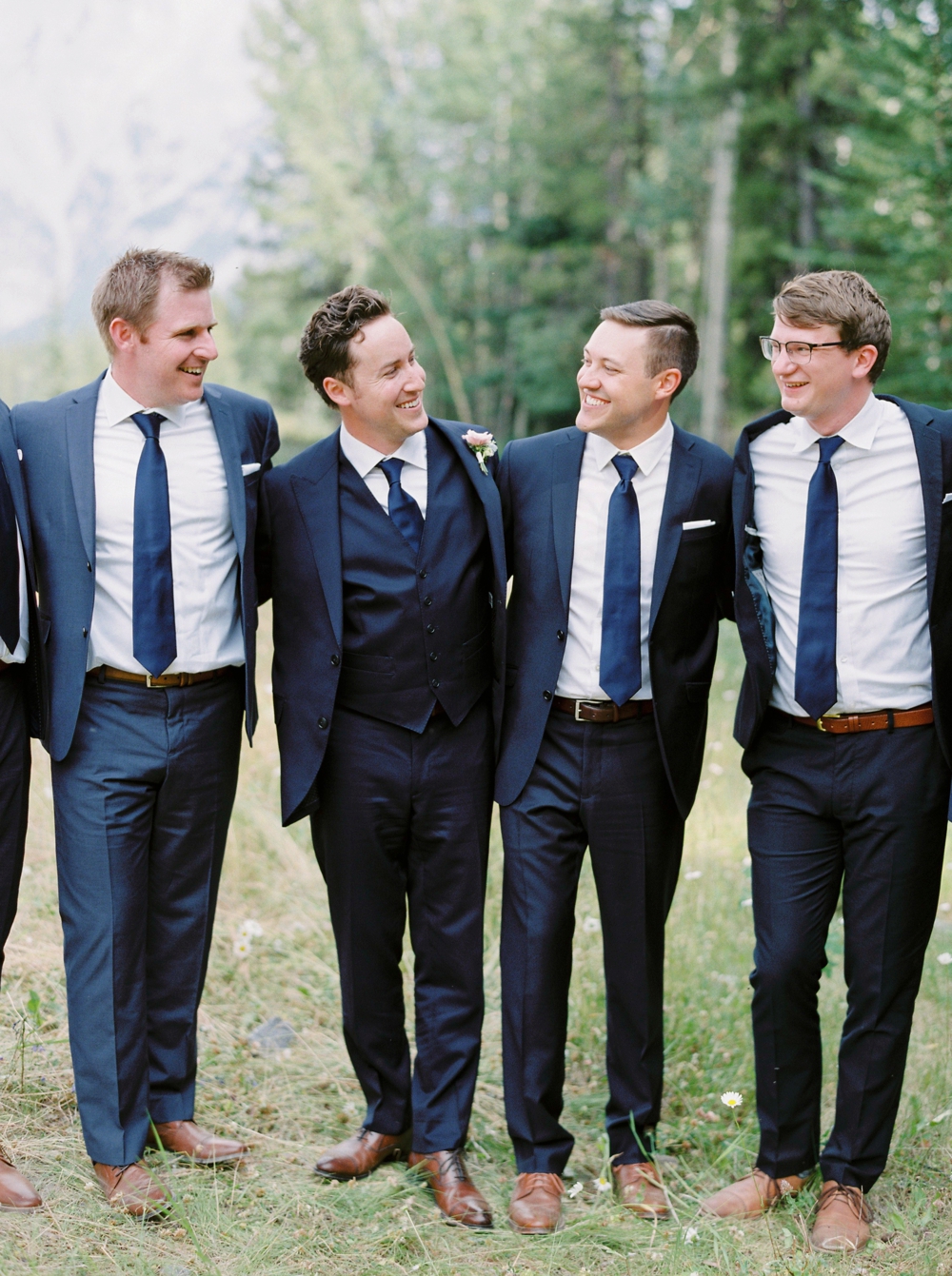 groomsmen in navy suits | Banff springs wedding photographers | fairmont banff rocky mountain wedding | Justine Milton fine art film Photography