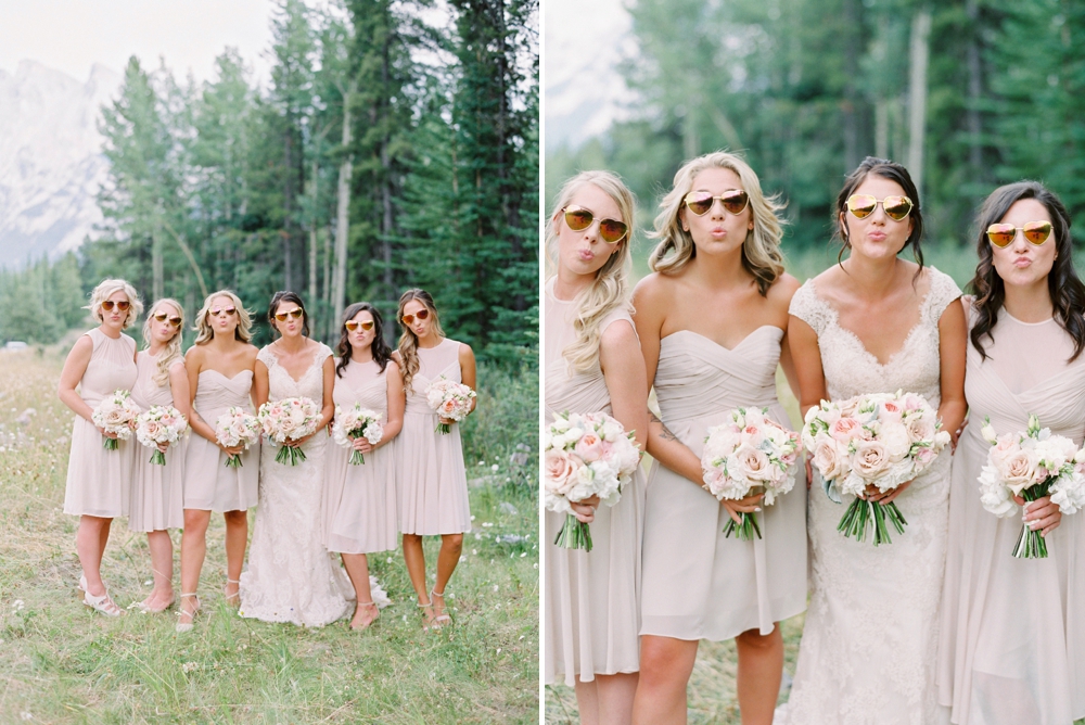 nude bridesmaids dresses | Banff springs wedding photographers | fairmont banff rocky mountain wedding | Justine Milton fine art film Photography