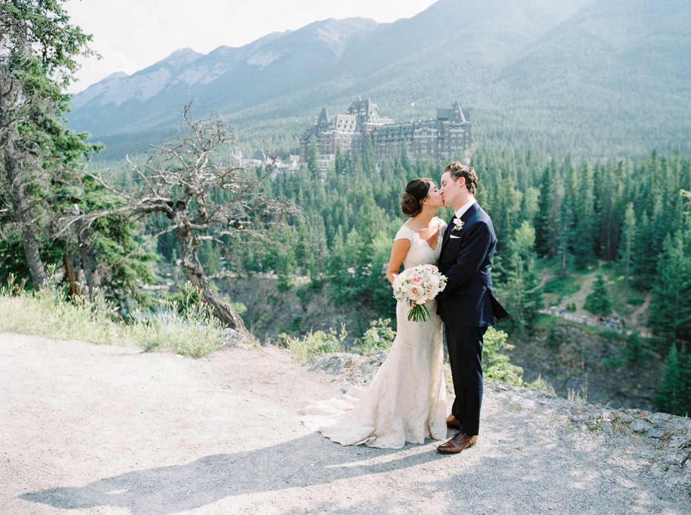 bride and groom portrait | Banff springs wedding photographers | fairmont banff rocky mountain wedding | Justine Milton fine art film Photography