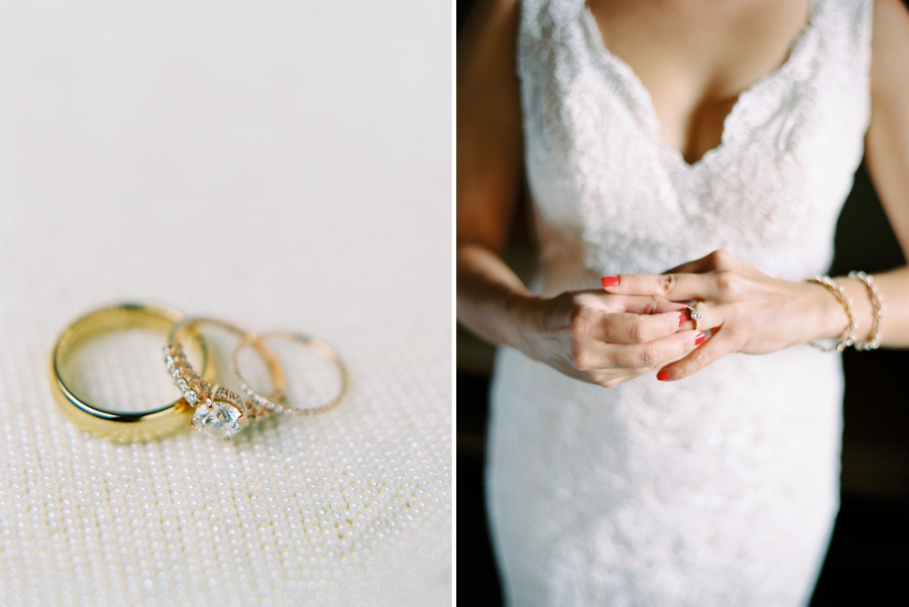 Banff Wedding Photographers | bride getting ready | yellow gold and diamond wedding and engagement rings | Justine Milton fine art film photographers