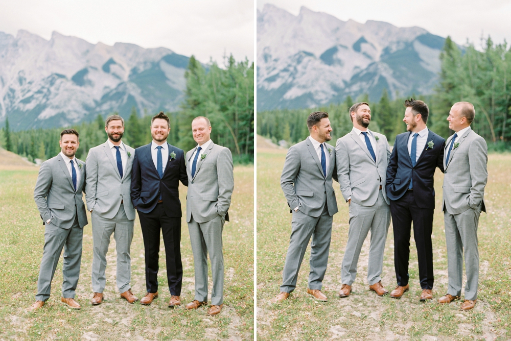Banff Wedding Photographers | Banff tunnel mountain reservoir | wedding party navy blue | Justine Milton fine art film photographers