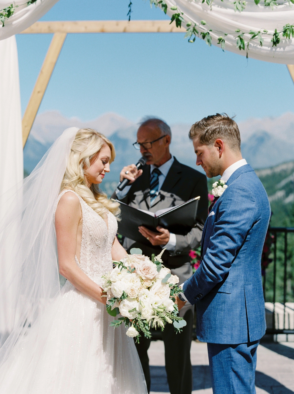 Wedding ceremony floral arch way decor at the Fairmont Banff Springs Hotel | Banff Rocky Mountain Wedding Photographers | Justine Milton fine art film photography