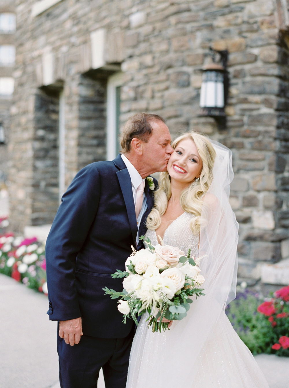 Bride and her dad at the Fairmont Banff Springs Hotel | Banff Rocky Mountain Wedding Photographers | Justine Milton fine art film photography