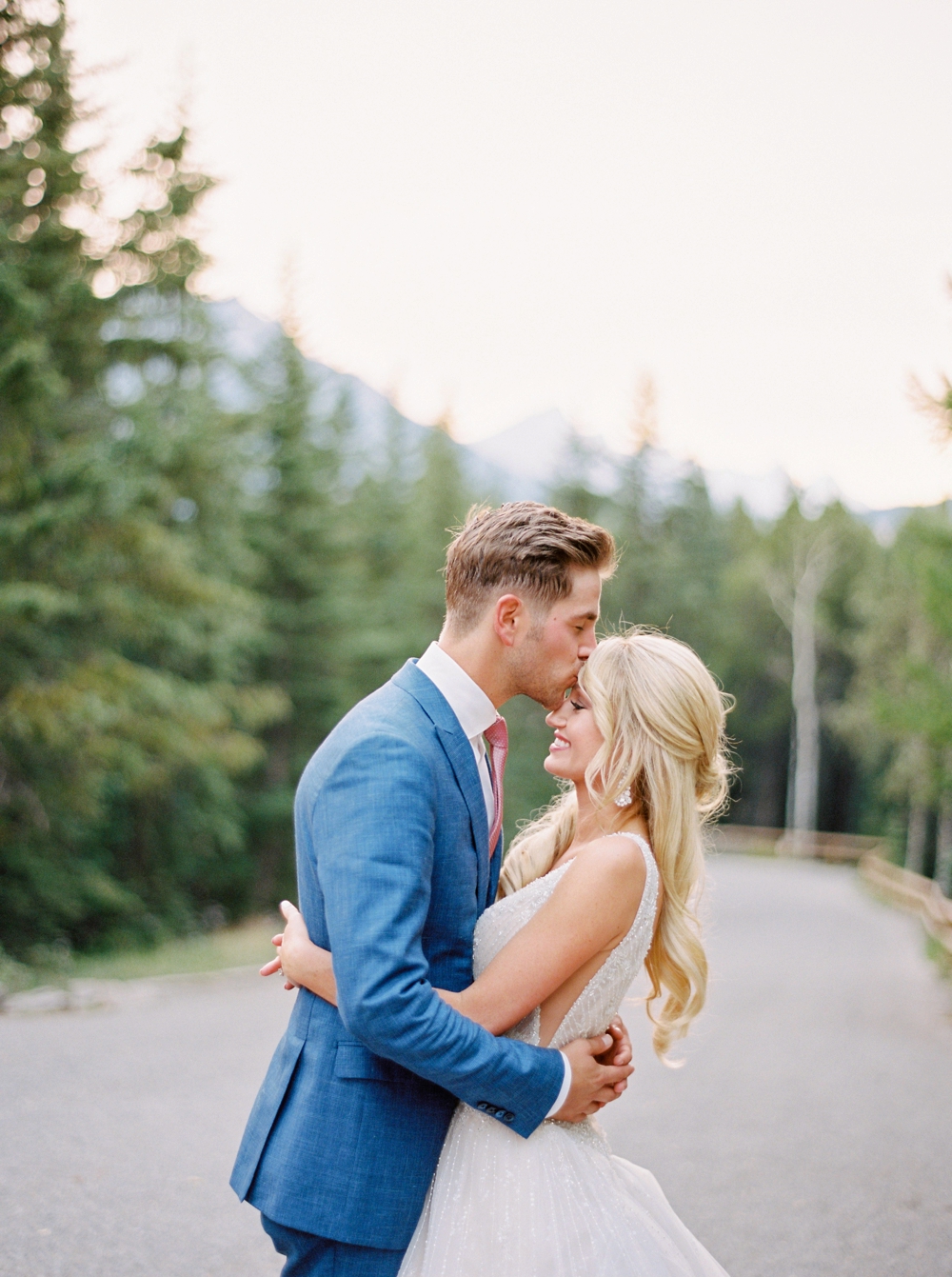 Bride and Groom portrait at Fairmont Banff Springs Hotel | Banff Rocky Mountain Wedding Photographers | Justine Milton fine art film photography