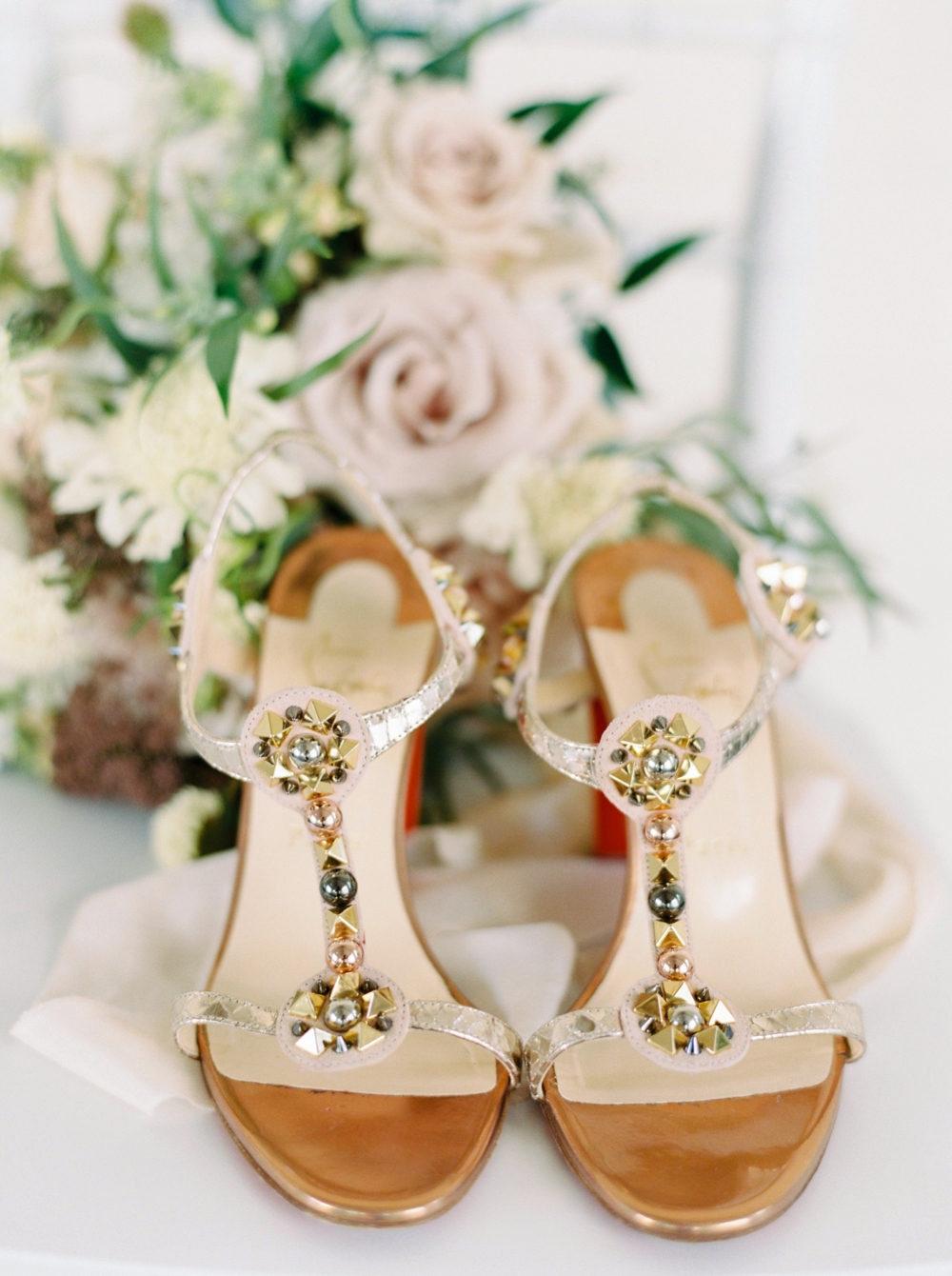 Sanctuary Gardens Kelowna Wedding | Justine Milton Fine Art Film Wedding Photographers | christian Louboutin chunky heel wedding shoes rose gold