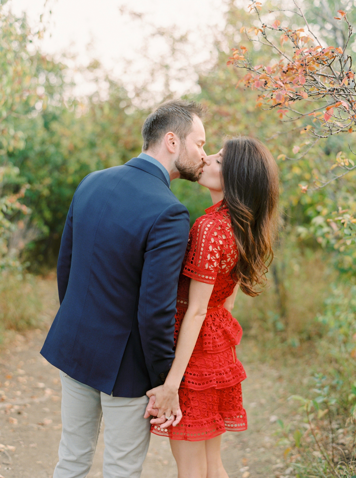 Calgary wedding photographers | fine art film | Justine Milton Photography | calgary engagement | engagement photos | red dress | couples portraits | fall engagement