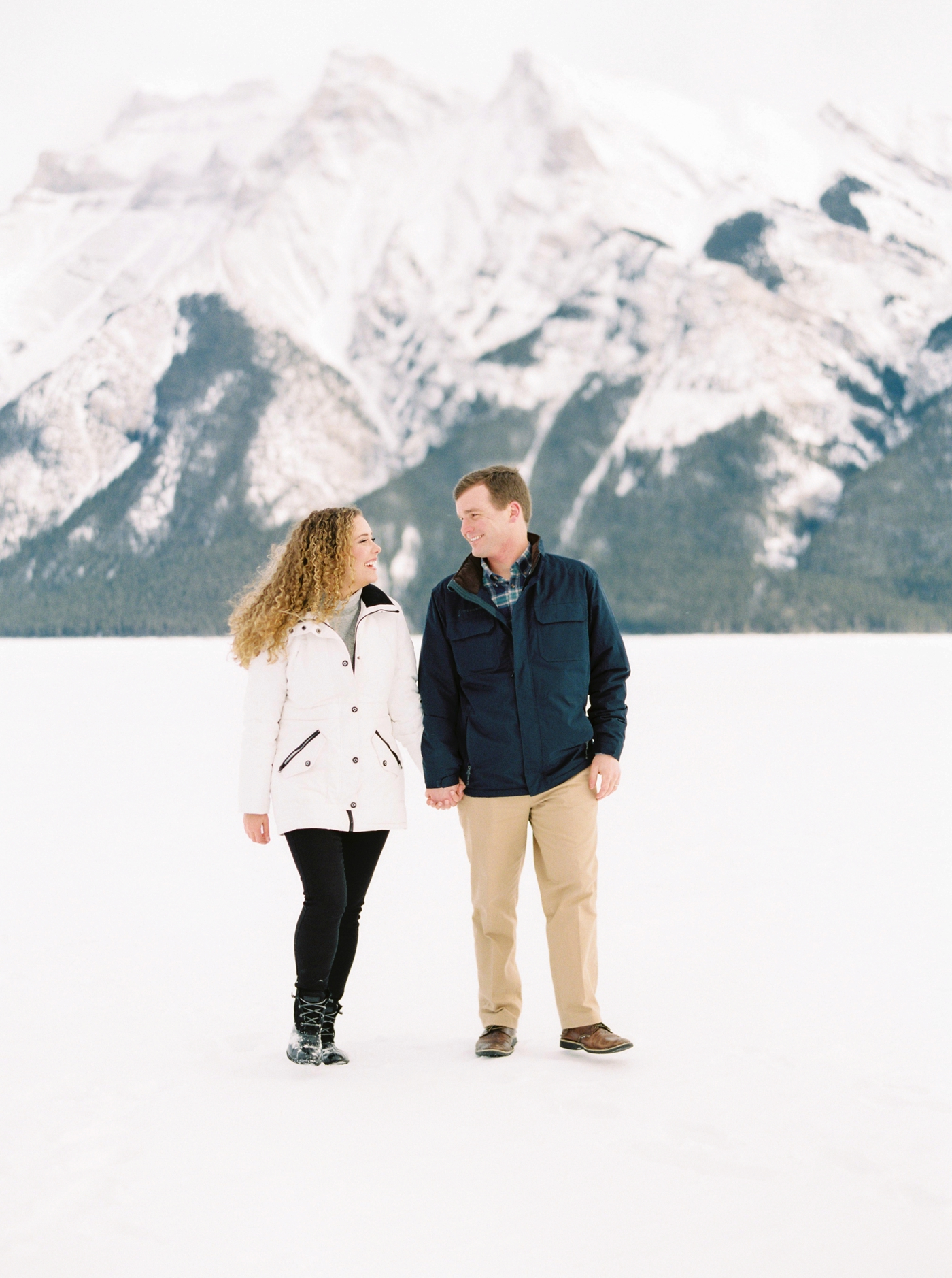 Winter anniversary session in banff | film photographers lake louise canadian rocky mountains | Justine Milton Photography