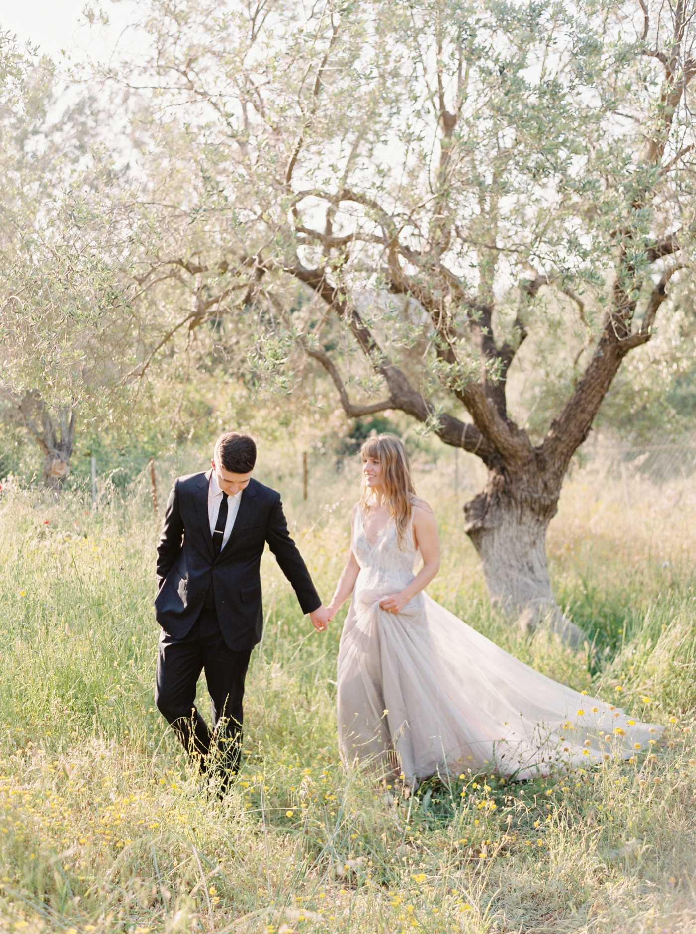 Greece wedding photographers | bride and groom in an olive grove | samuelle couture wedding dress