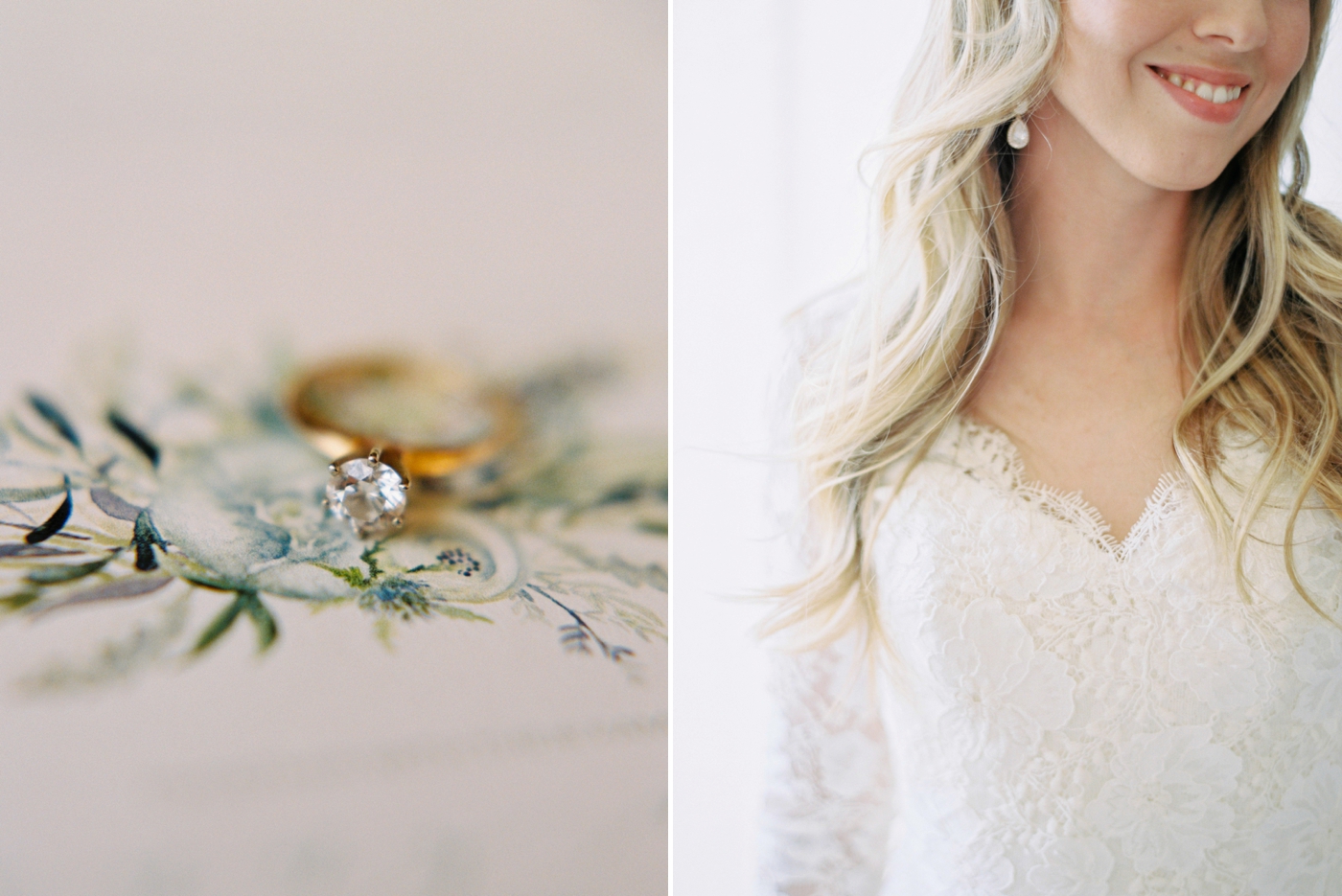 Calgary wedding photographers | The Gathered Farm Wedding | Justine milton fine art film photographer | bride getting ready details diamond engagement ring