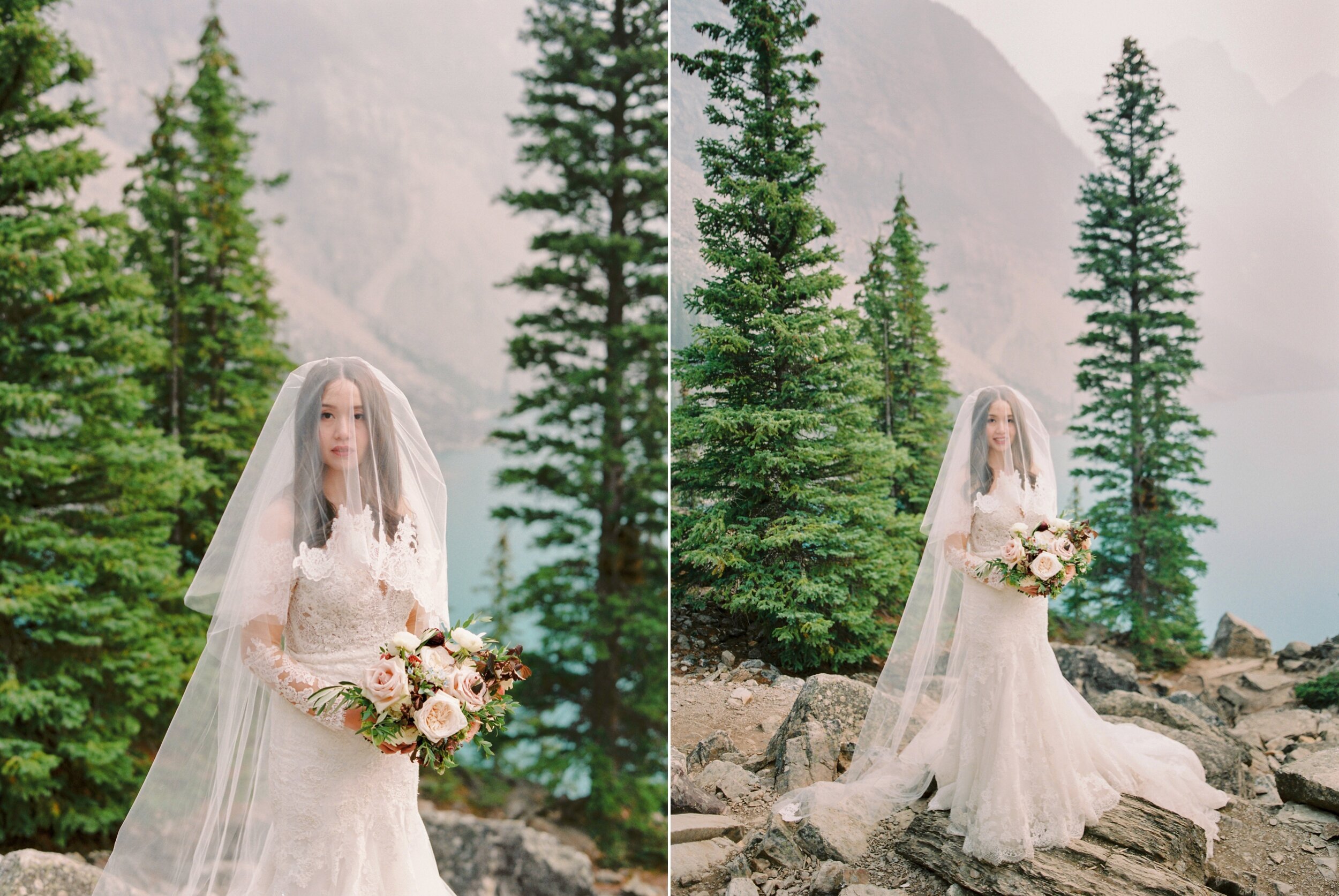  Lake Louise wedding photographers | Justine milton photography | fine art film destination wedding photographer | fairmont chateau lake louise bridal portrait 