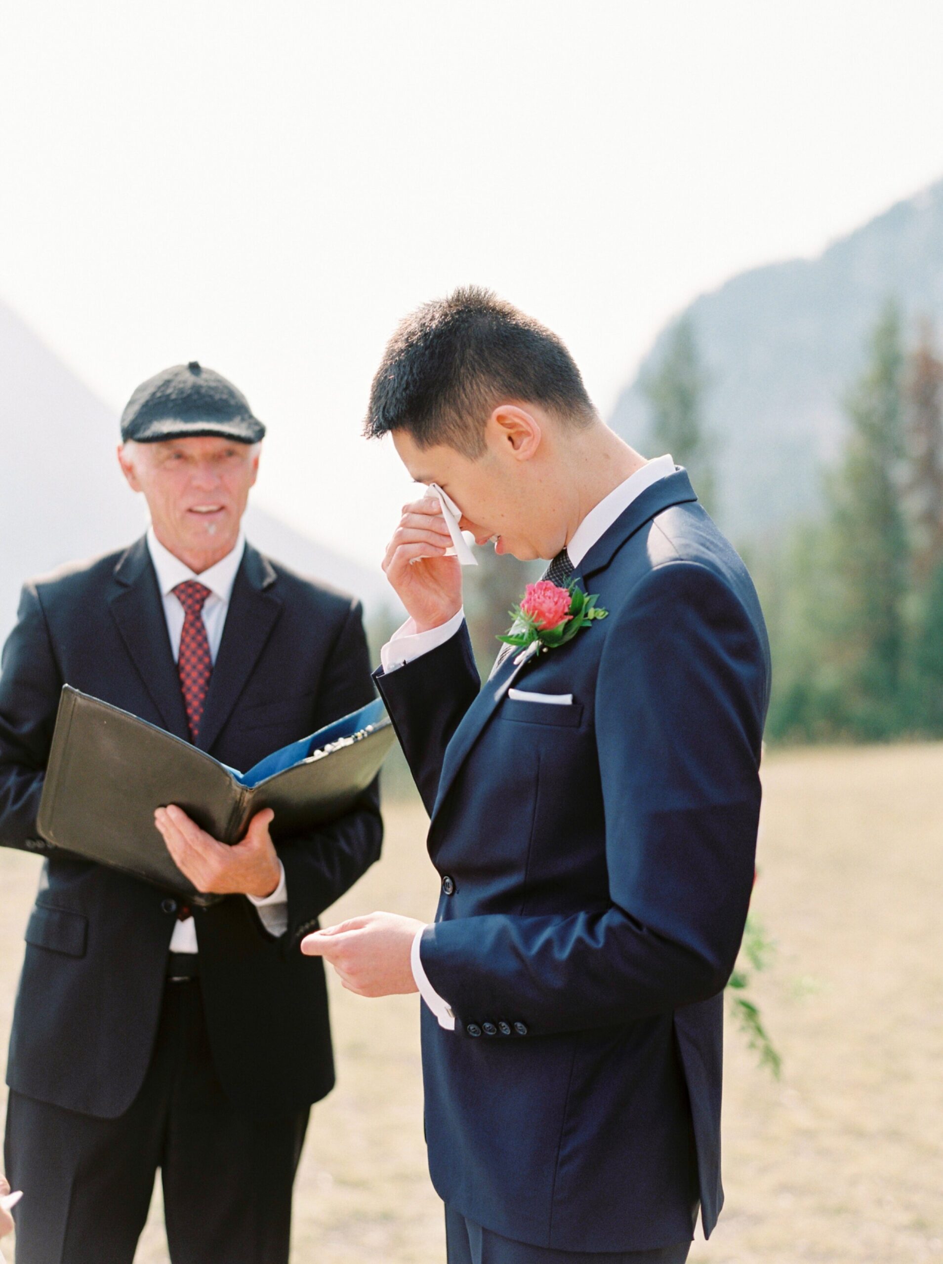  Banff wedding photographer | intimate wedding elopement | outdoor ceremony tunnel mountain | bride and groom crying | Justine Milton Photography 