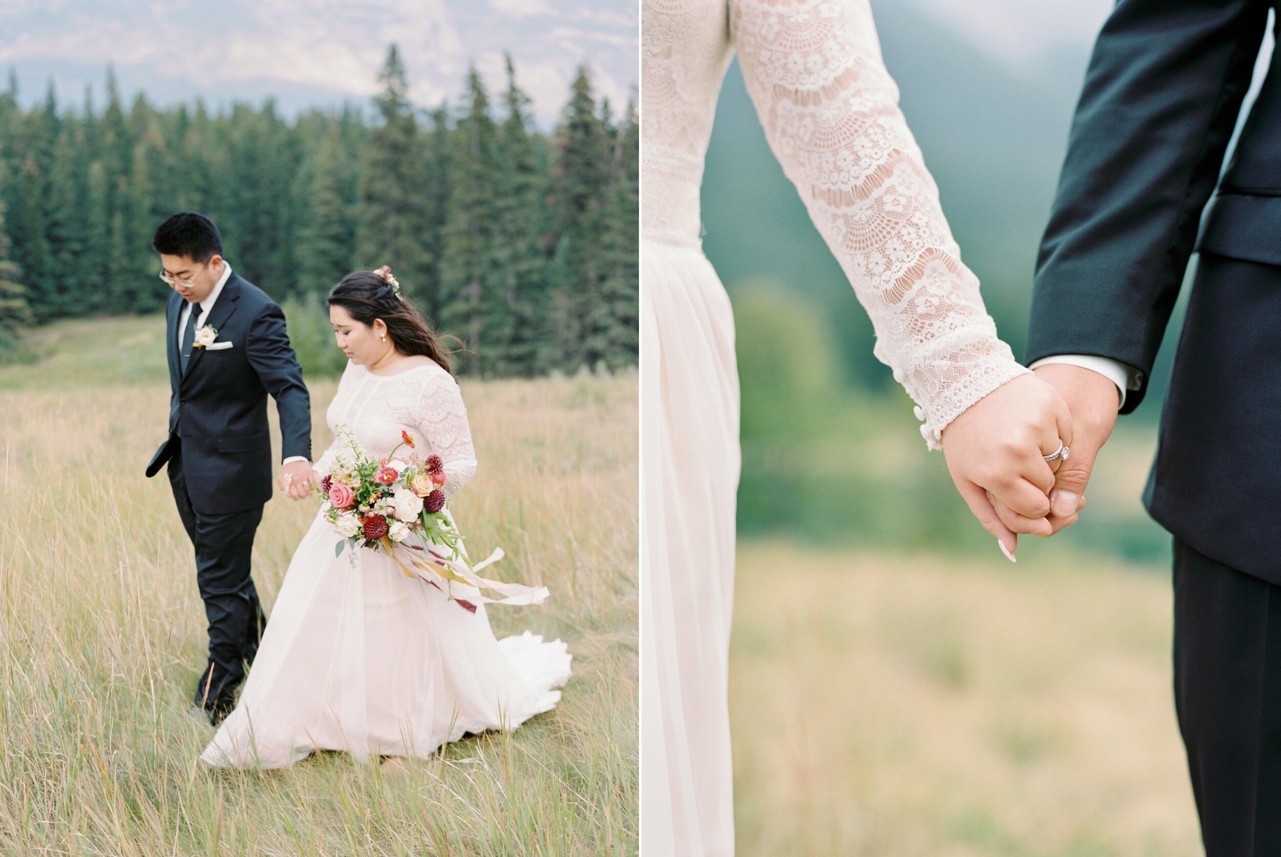  Banff wedding photographers | Justine milton photography | fine art film destination wedding photographer | Banff elopement bride and groom portraits 