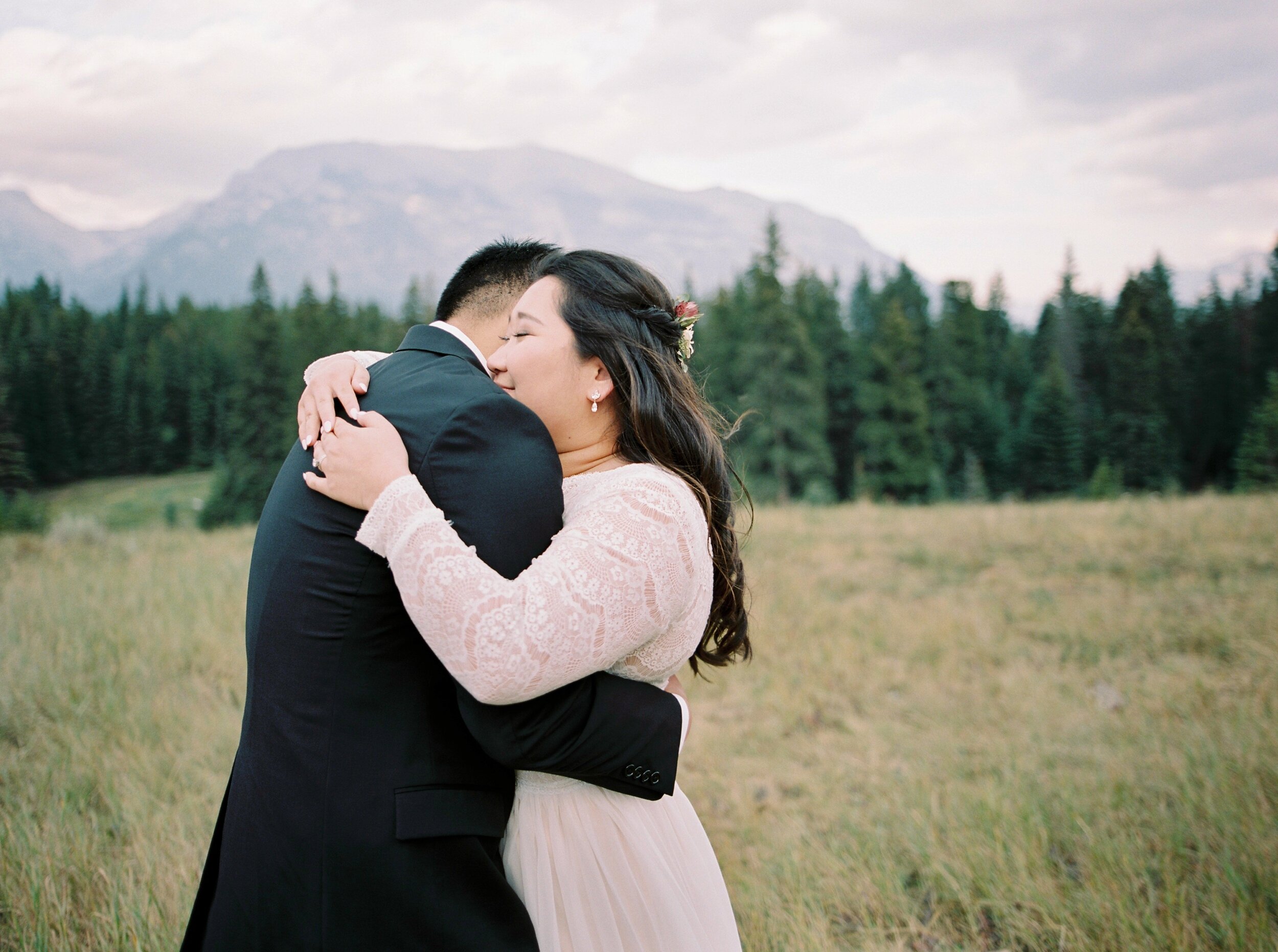  Banff wedding photographers | Justine milton photography | fine art film destination wedding photographer | Banff elopement bride and groom portraits 
