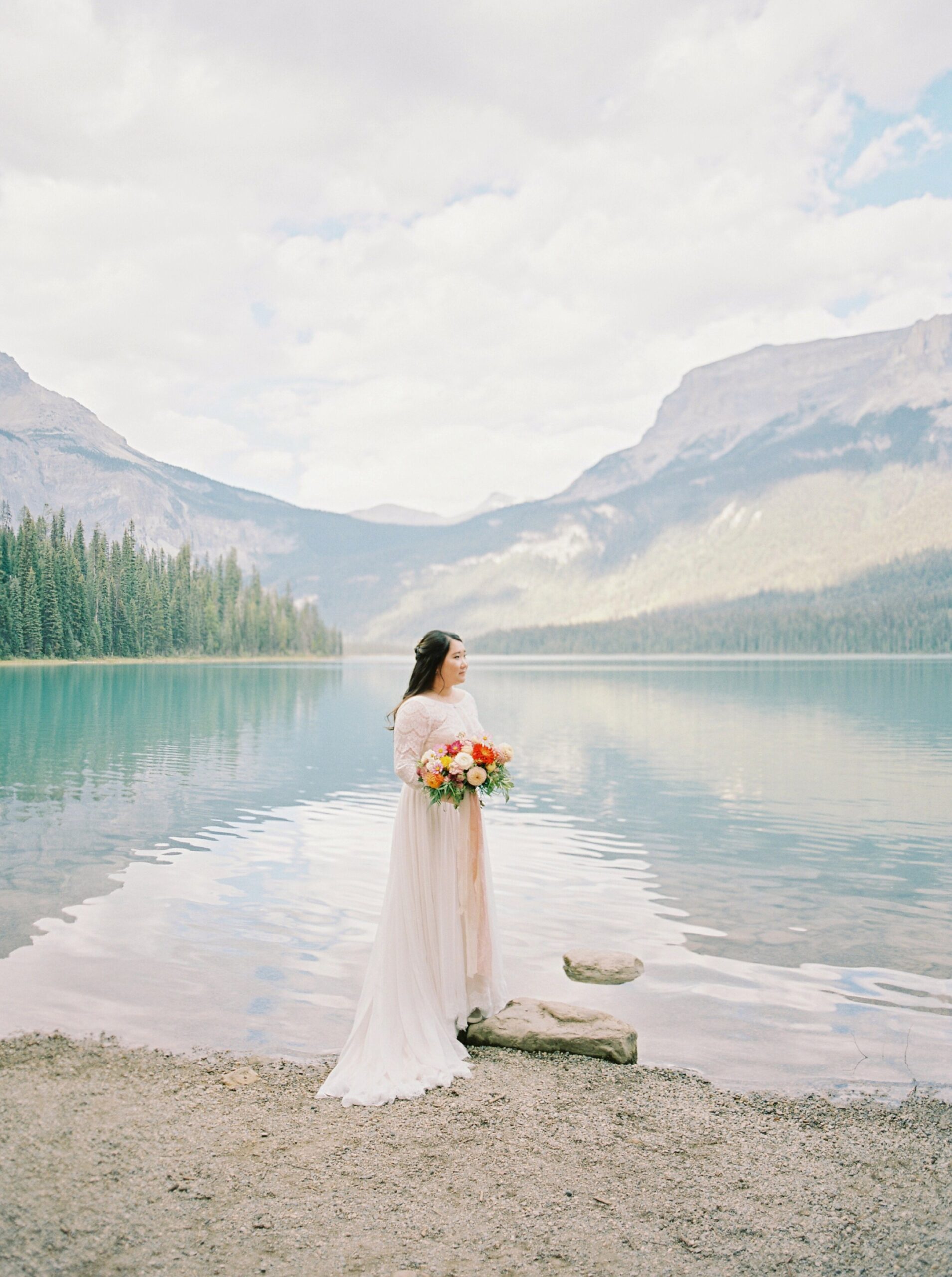  Banff wedding photographers | Justine milton photography | fine art film destination wedding photographer | Emerald Lake Lodge Elopement bridal portrait 