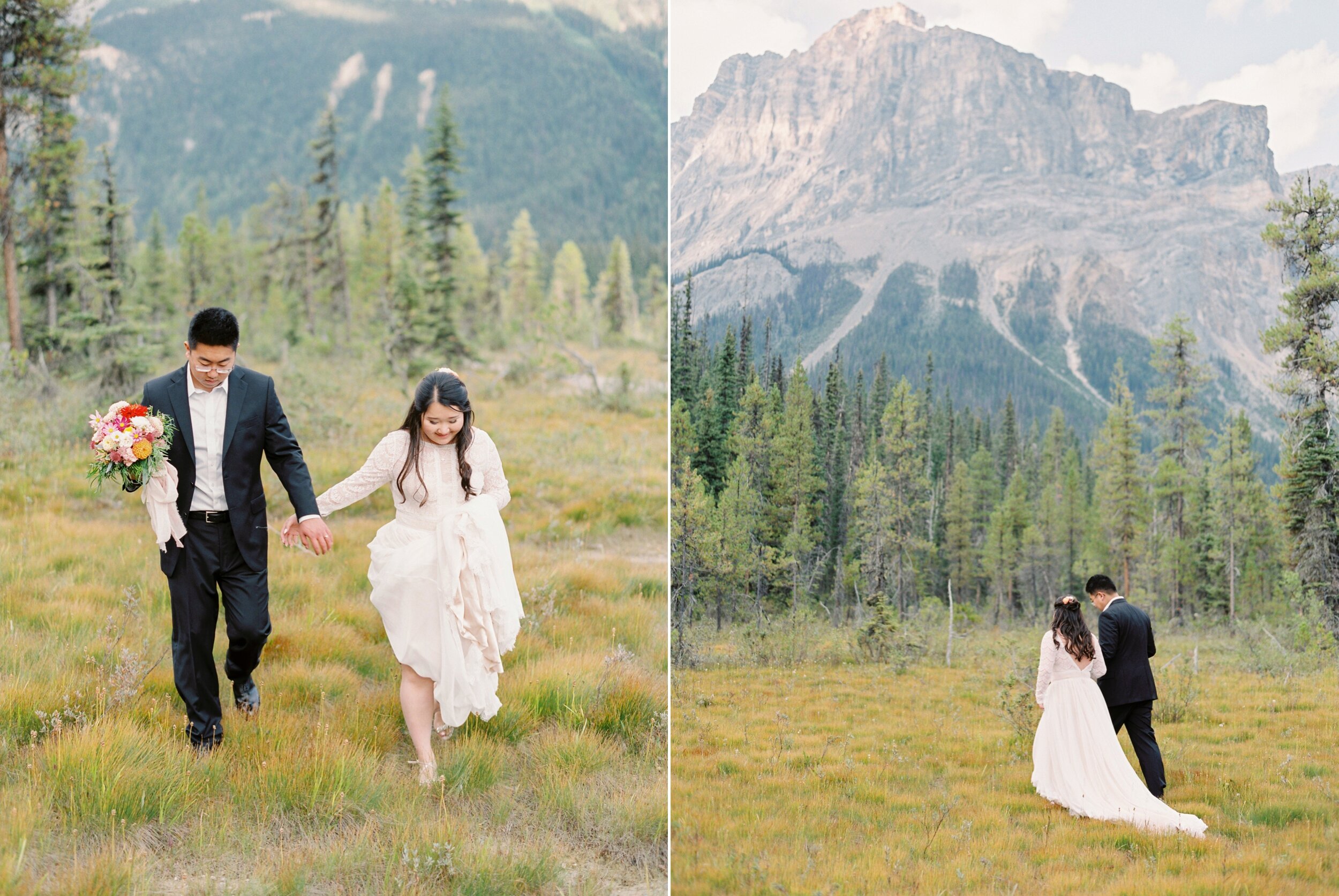  Banff wedding photographers | Justine milton photography | fine art film destination wedding photographer | Emerald Lake Lodge Elopement bride and groom 