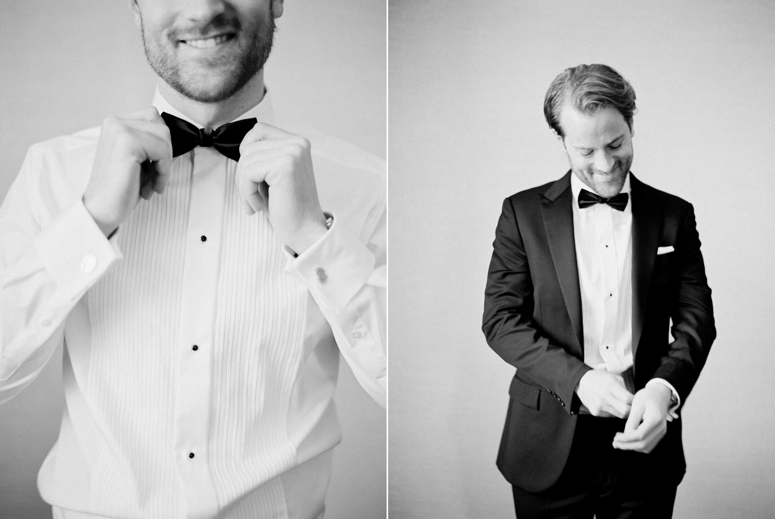  Banff Springs Wedding Photographer | Justine Milton fine art film wedding photography | groom getting ready black and white film 