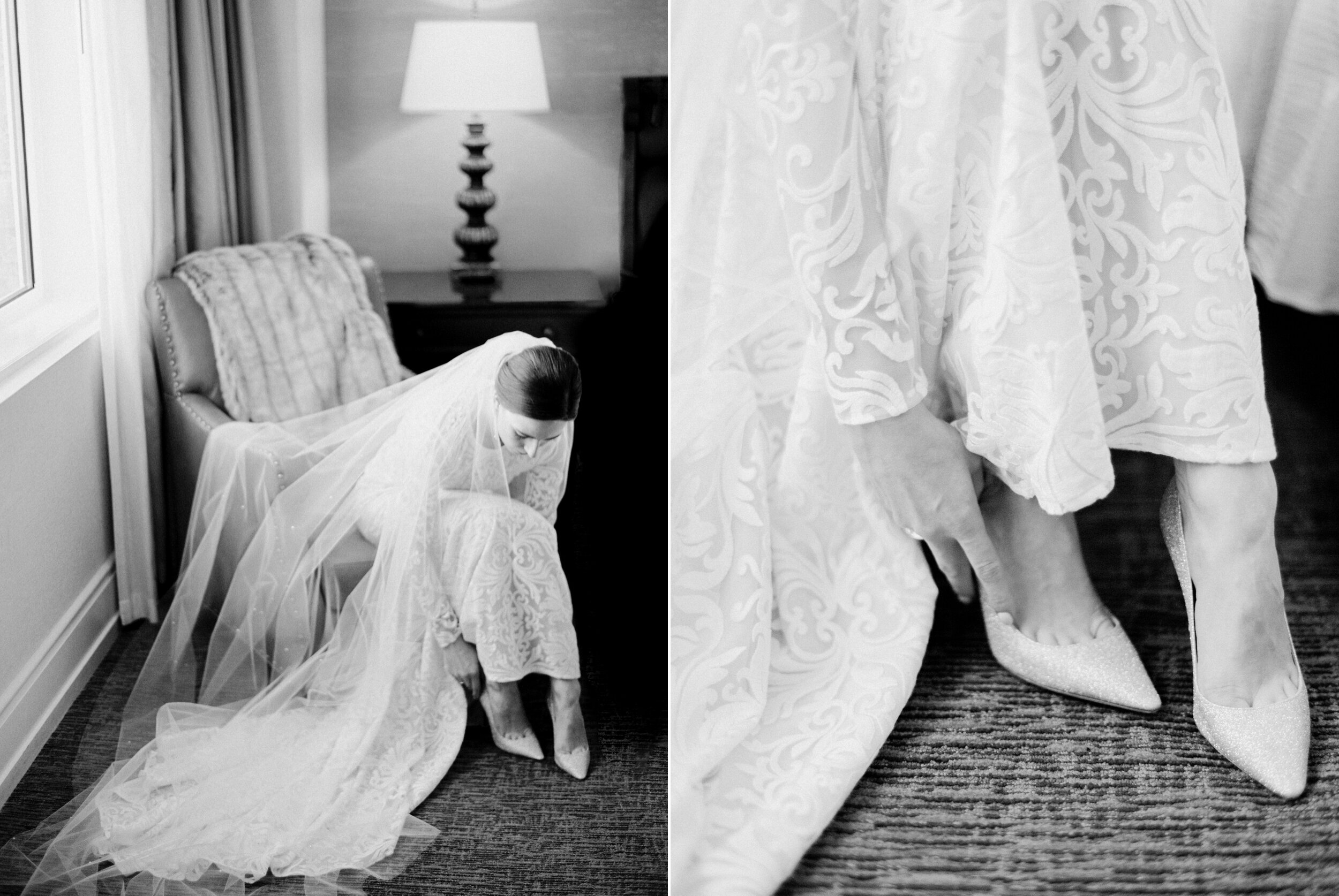  Banff Springs Wedding Photographer | Justine Milton fine art film wedding photography | bride getting ready black and white film 