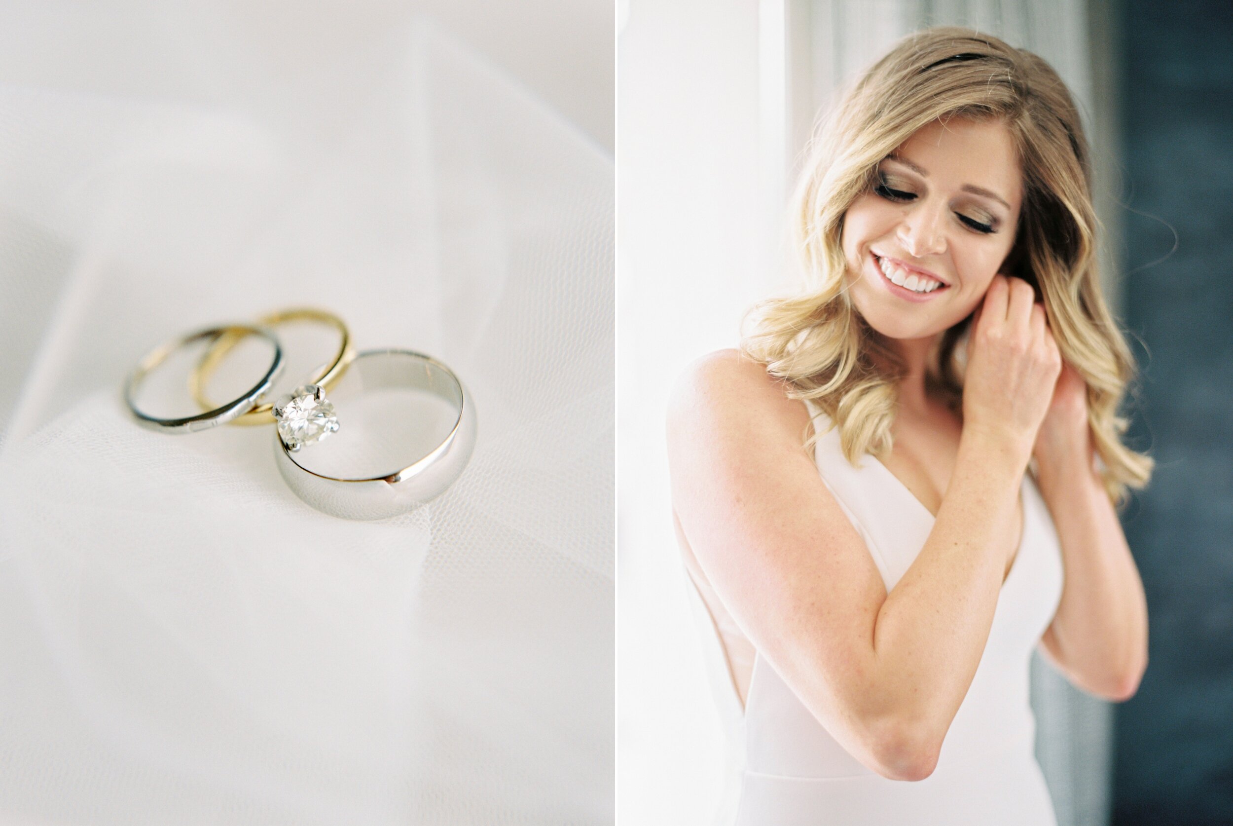  macro detail shot of wedding rings and diamond engagement ring | Kananaskis wedding | fine art film Banff wedding photographer 