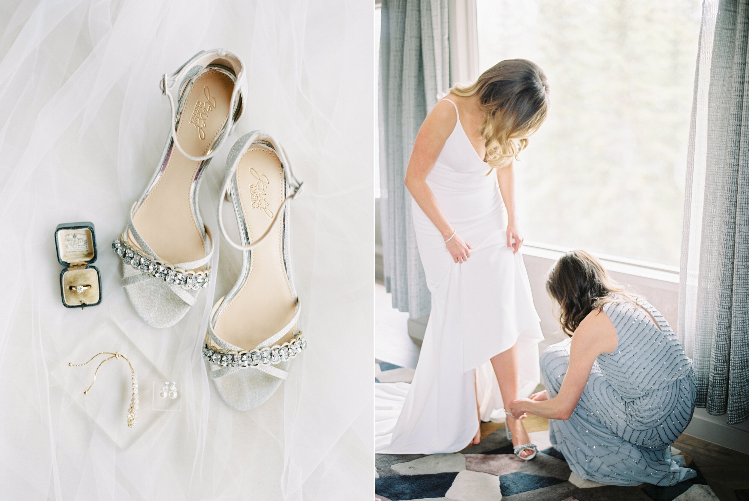  Bridal shoes and engagement ring flat lay | Kananaskis wedding | fine art film Banff wedding photographer 