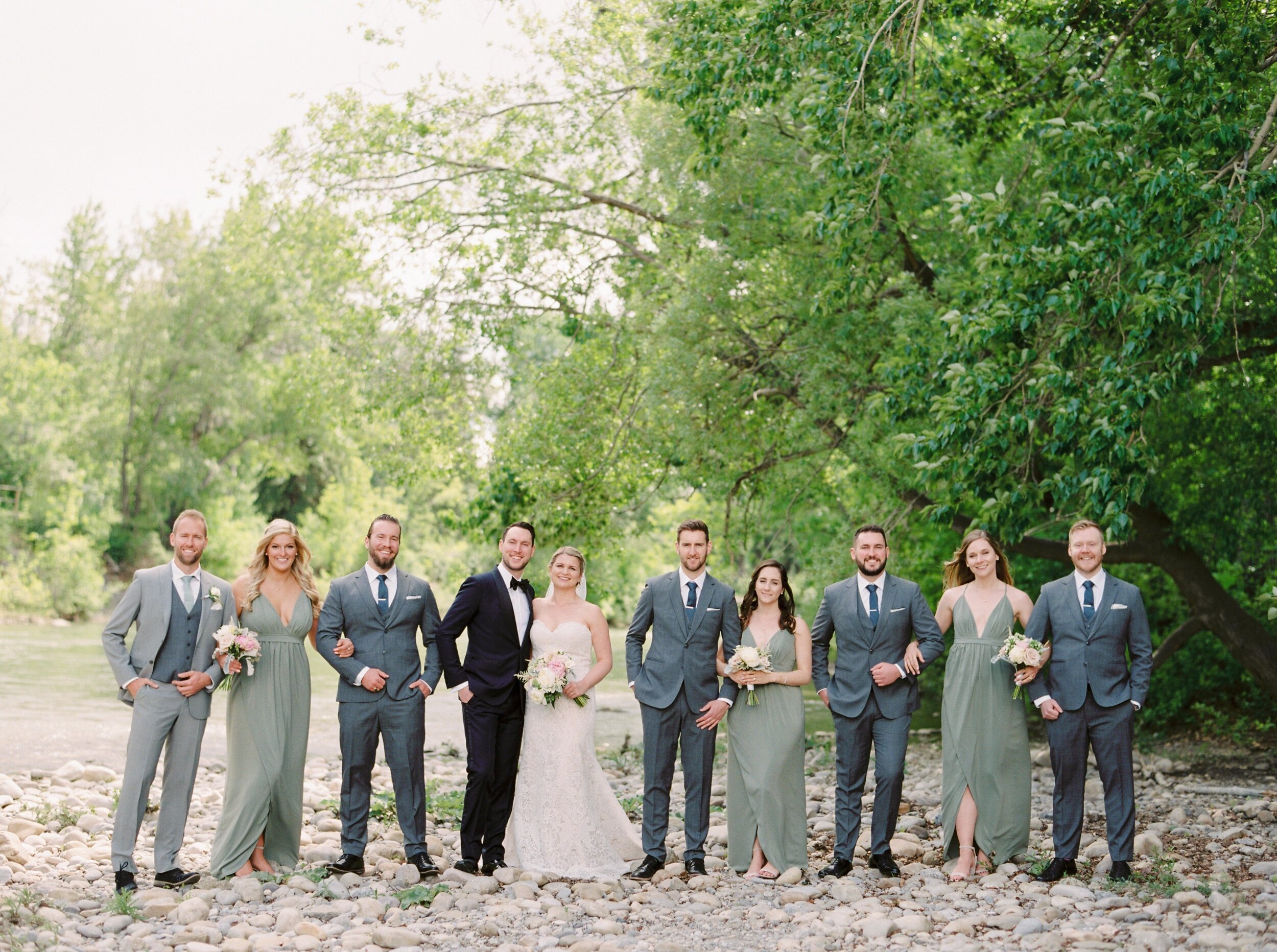  sage green and soft grey bridal party attire | Deane House Wedding | Calgary photographer | fine art film photography Justine Milton 