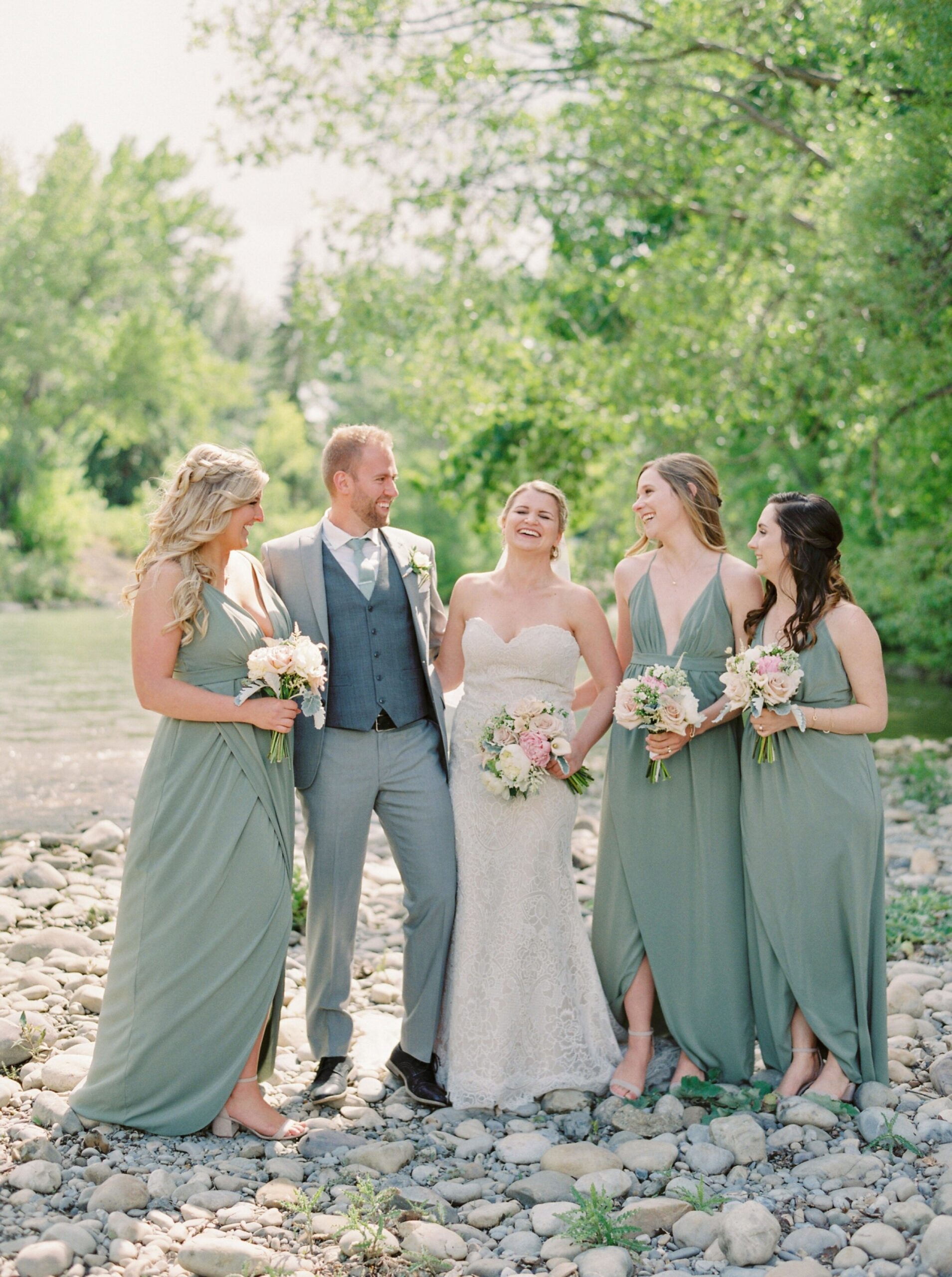  minty sage green bridesmaids and bridesman or bridesbro or brosmaid | Deane House Wedding | Calgary photographer | fine art film photography Justine Milton 