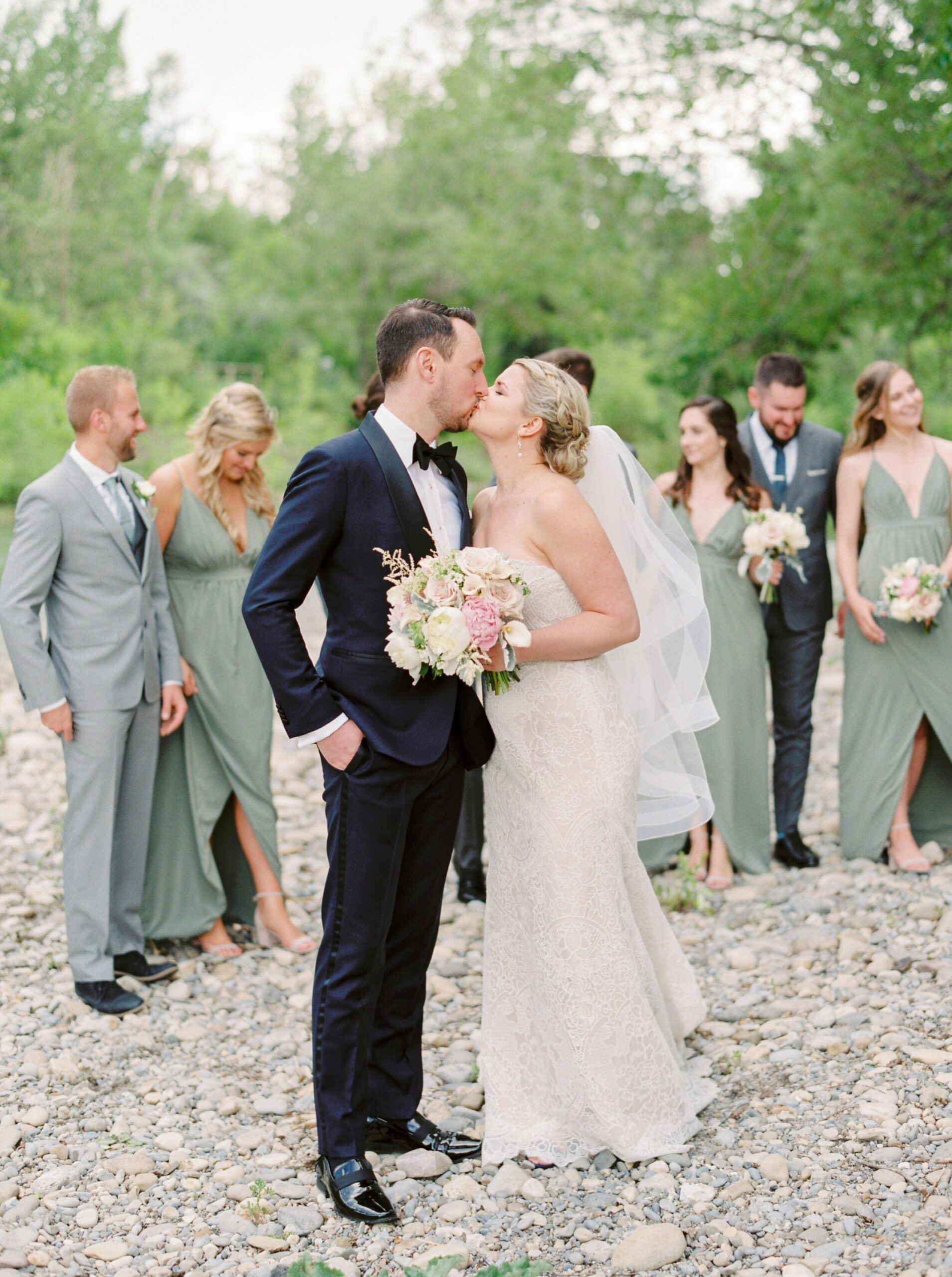  sage green and soft grey bridal party attire | Deane House Wedding | Calgary photographer | fine art film photography Justine Milton 