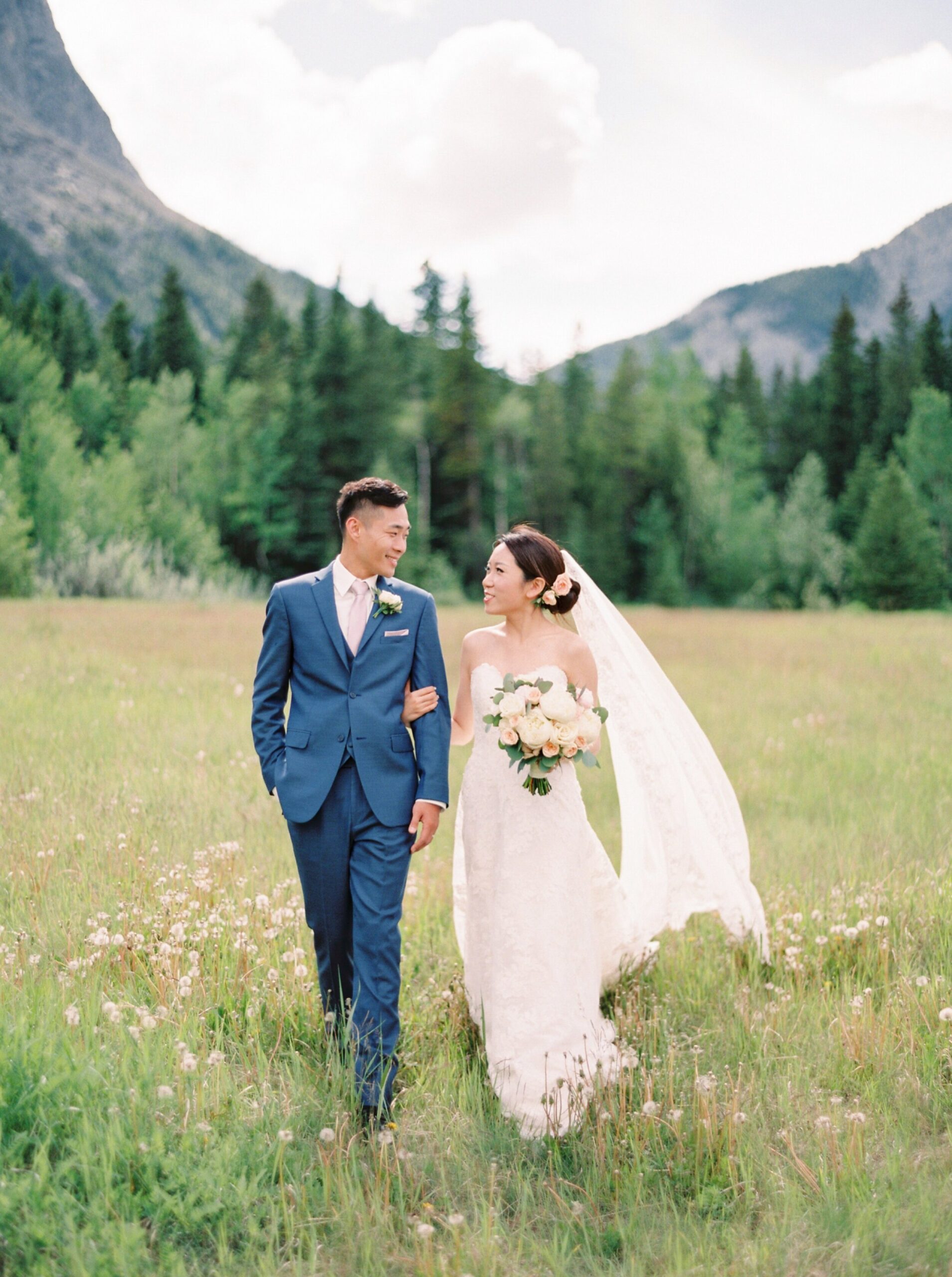  bride and groom portraits | pose ideas in the mountains | silvertip canmore wedding photographers 