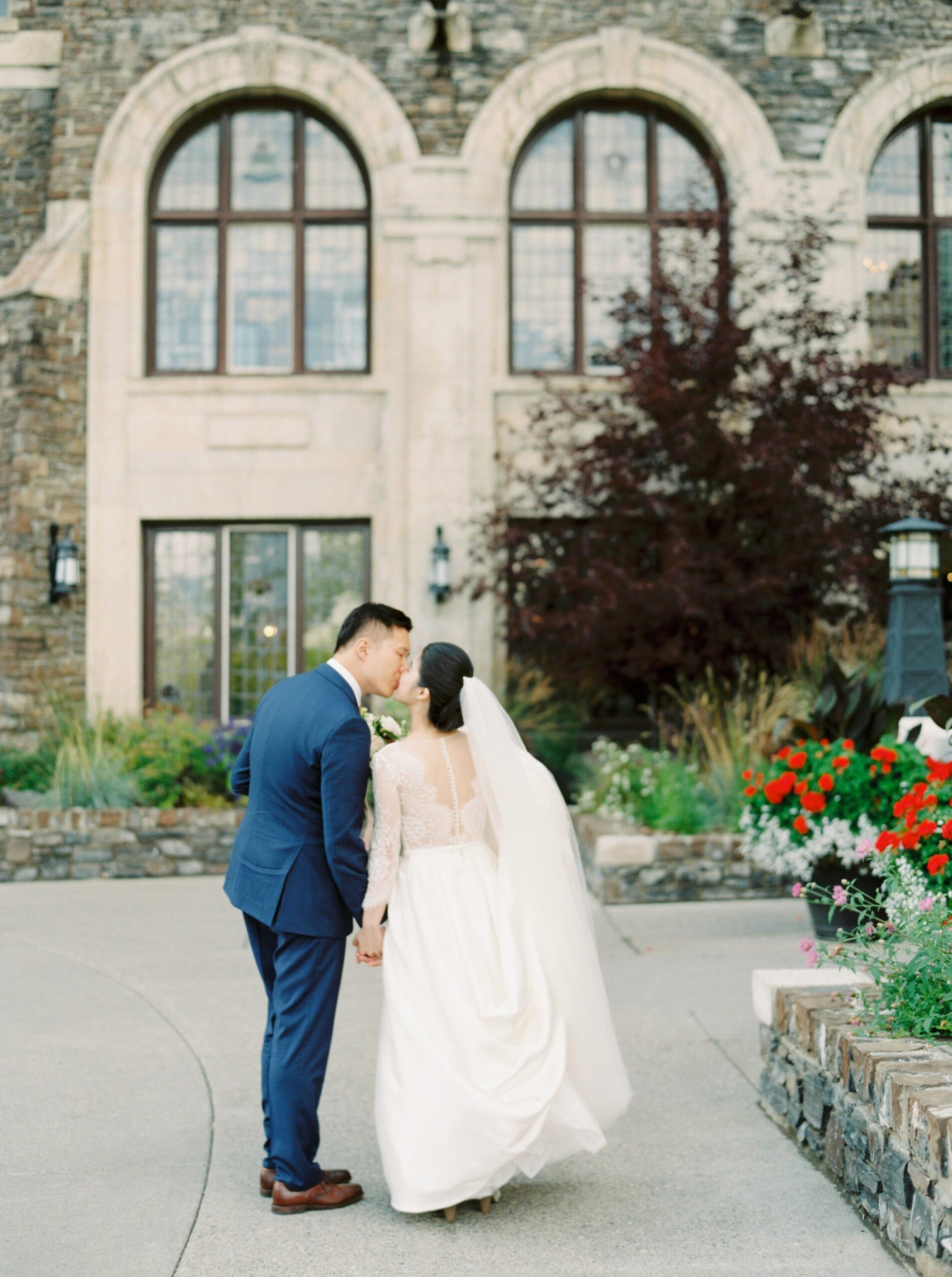  Bride & groom first look | Fairmont Banff Springs hotel wedding photographers | fine art film photography | portra 400 