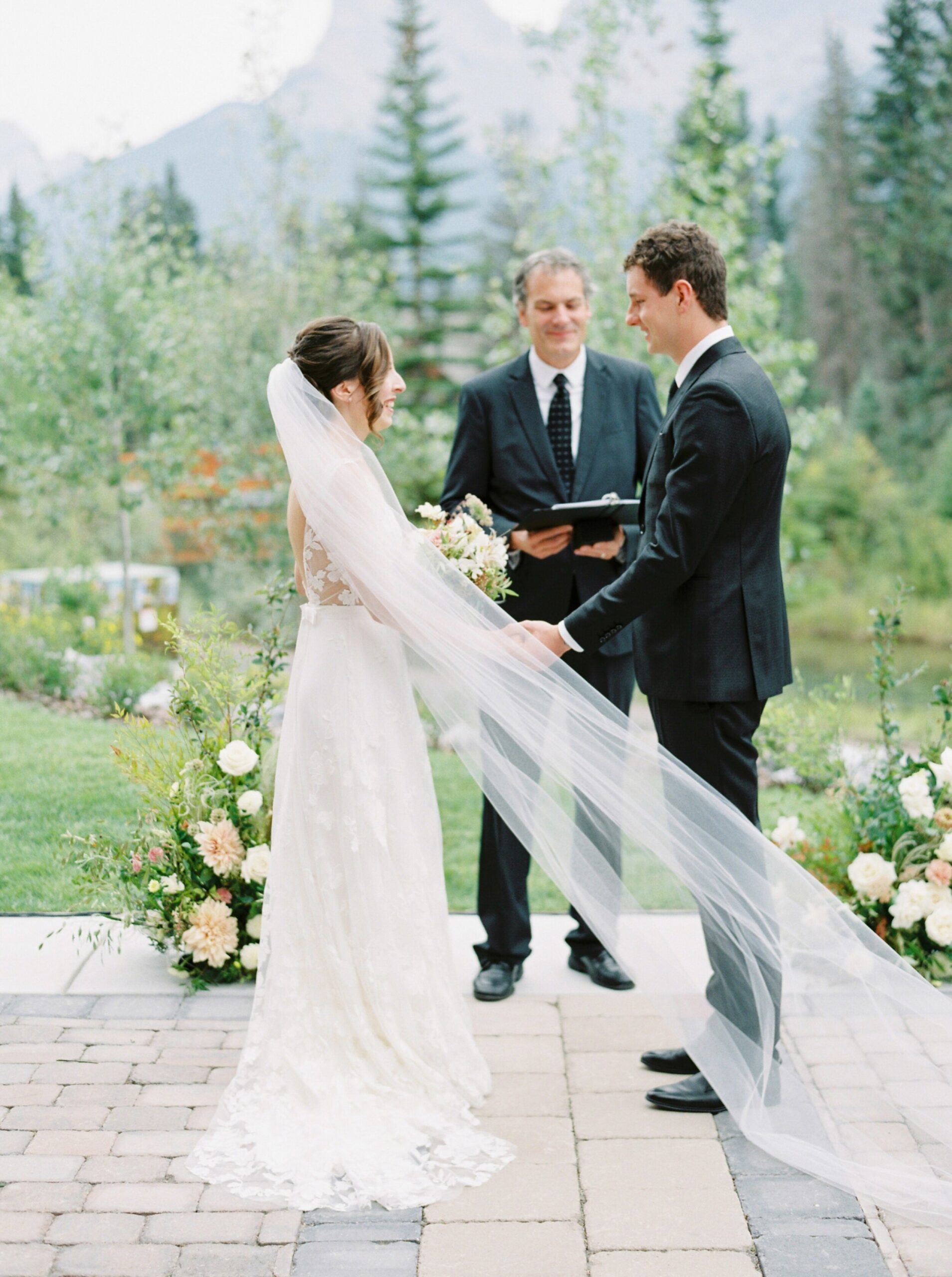  Floral ceremony decor arch alternatives | mountain backdrop | The Malcom Canmore Wedding Photographer | Fine Art film wedding photoraphy | portra 400 