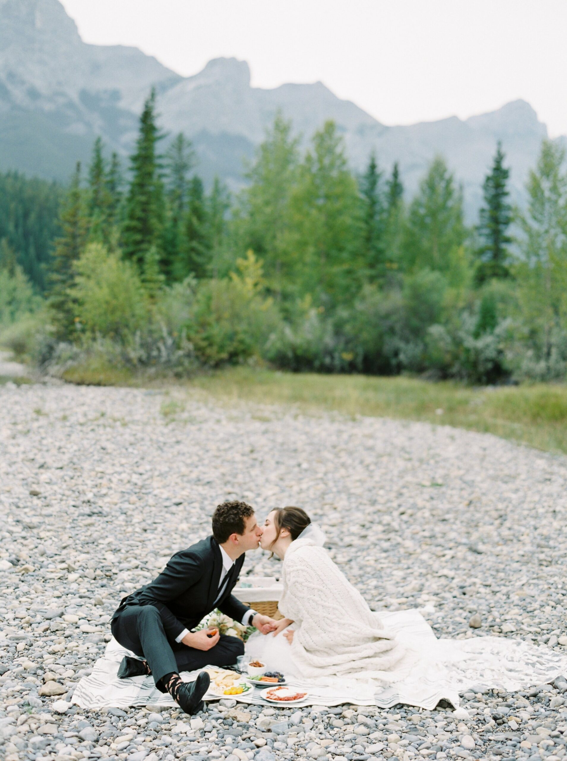  bride and groom portraits with an intimate picnic and champagne | The Malcom Canmore Wedding Photographer | Fine Art film wedding photoraphy | portra 400 