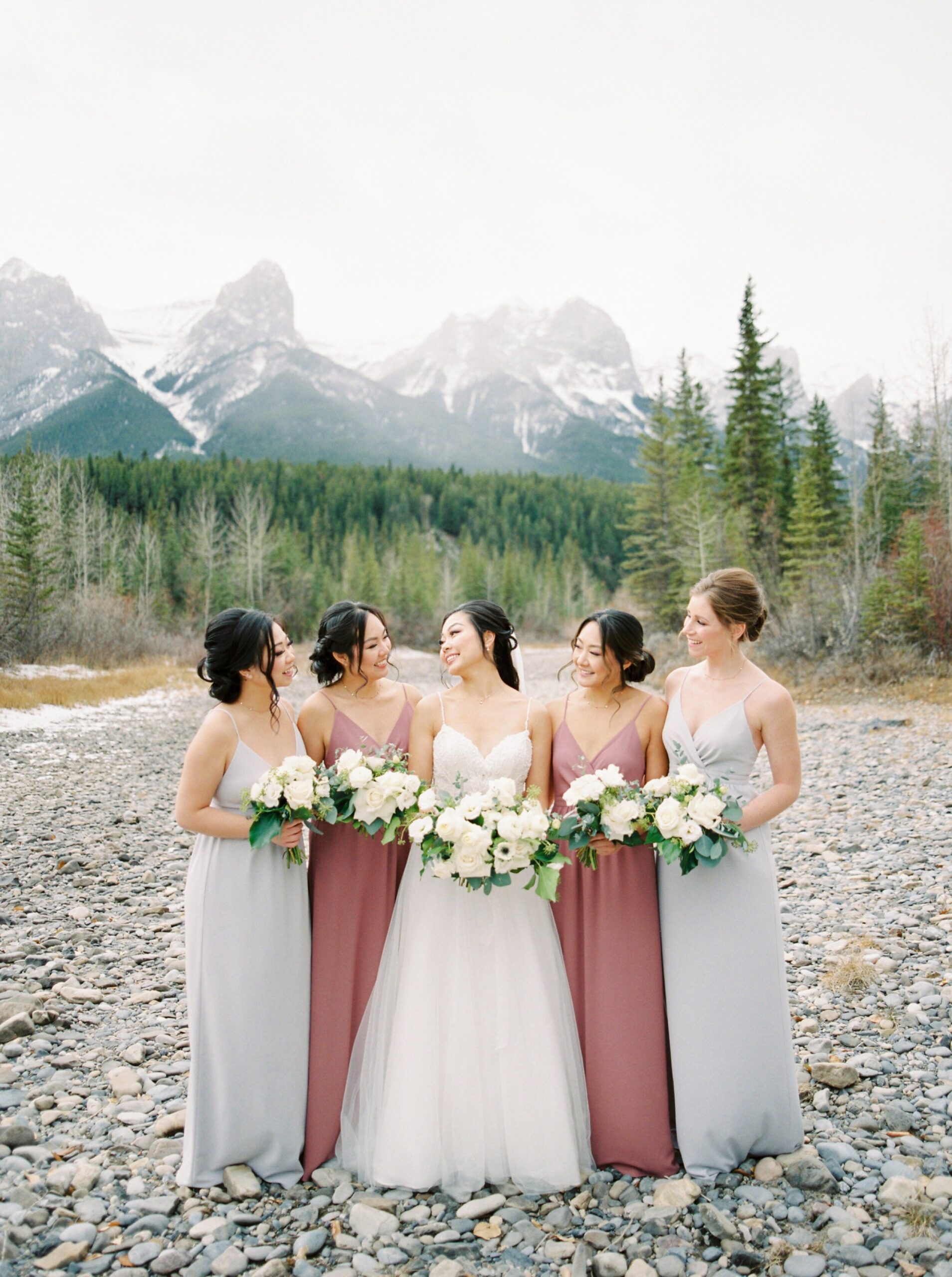  Canmore The Malcom Hotel Wedding | Winter Wedding with dogs blush bridesmaids dresses 