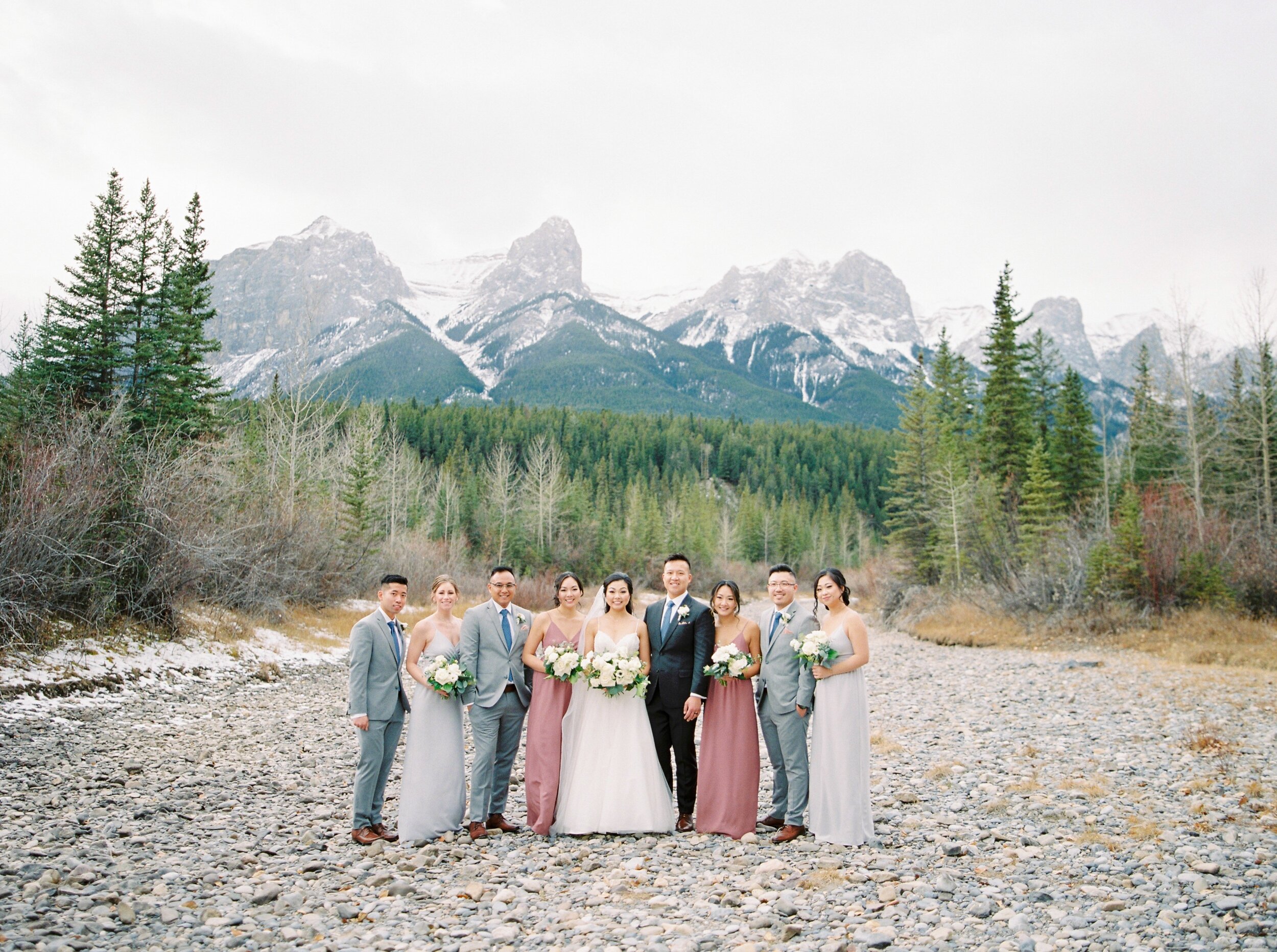  Canmore The Malcom Hotel Wedding | Winter Wedding with dogs blush bridesmaids dresses 