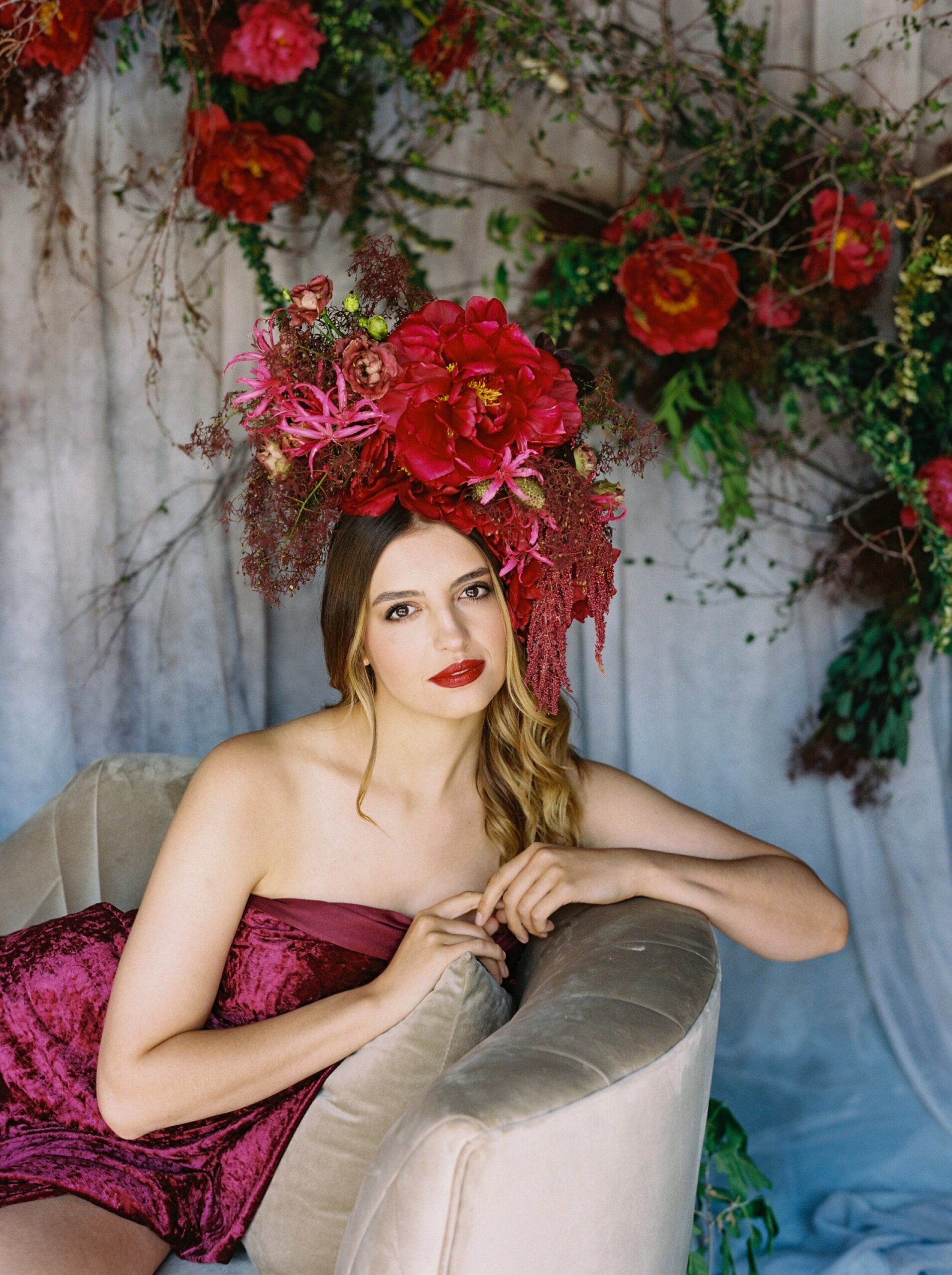  Red floral gucci ashion inspiration | bridal editorial with red peonies 