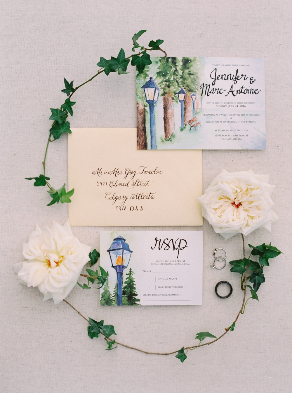 Calgary Wedding Photographer | Meadow Muse Pavilion Wedding | Canmore Photographers | Calligraphy and watercolor invites