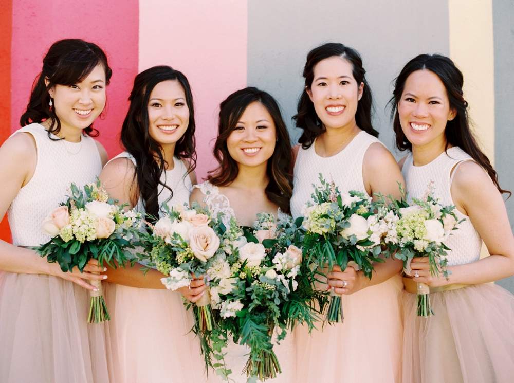 Calgary Wedding Photographer | Meadow Muse Pavilion Wedding | Canmore Photographers | Fish Creek Park | Bridesmaids blush pink croptop and skirt