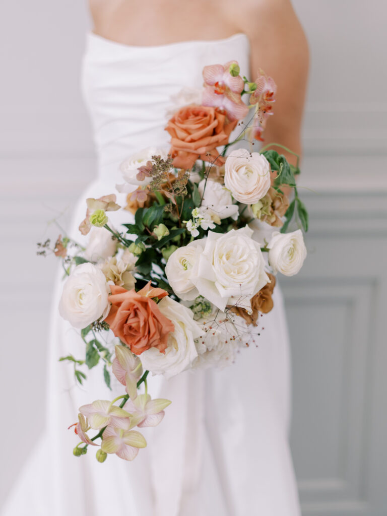 orange and white neutral color palette bridal bouquet