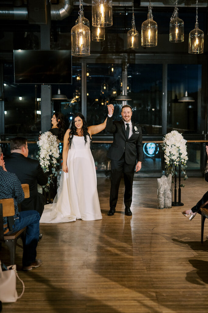 Bride and Groom introduced as couple for first time, Trolley5 BrewPub, Winter Wedding.