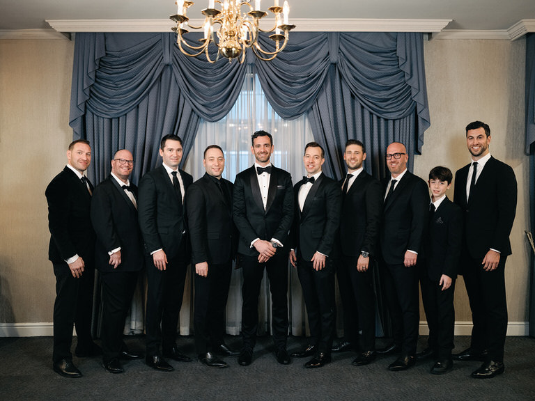 Bridal party - groomsmen and groom in tuxedos