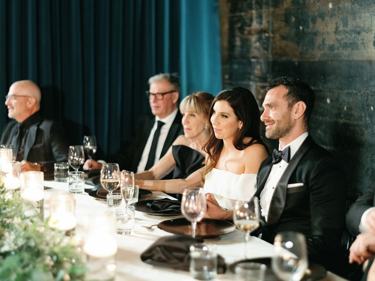bride and groom, head table during wedding speeches