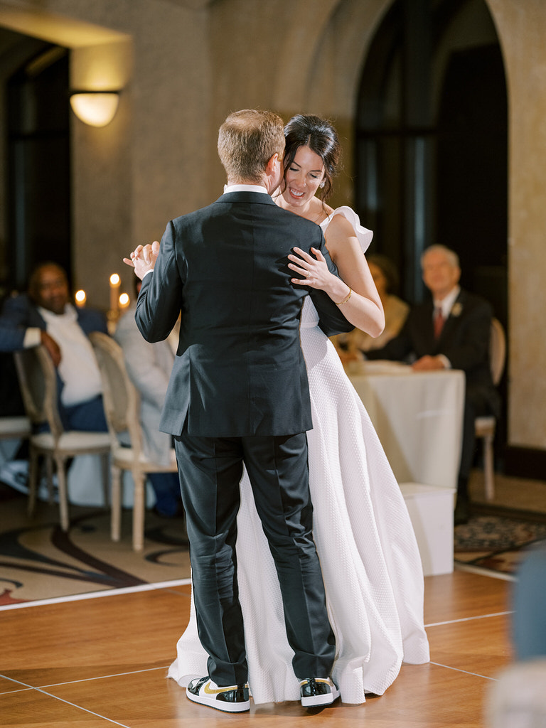 bride and groom first dance at Fairmont Banff Springs Hotel. 
